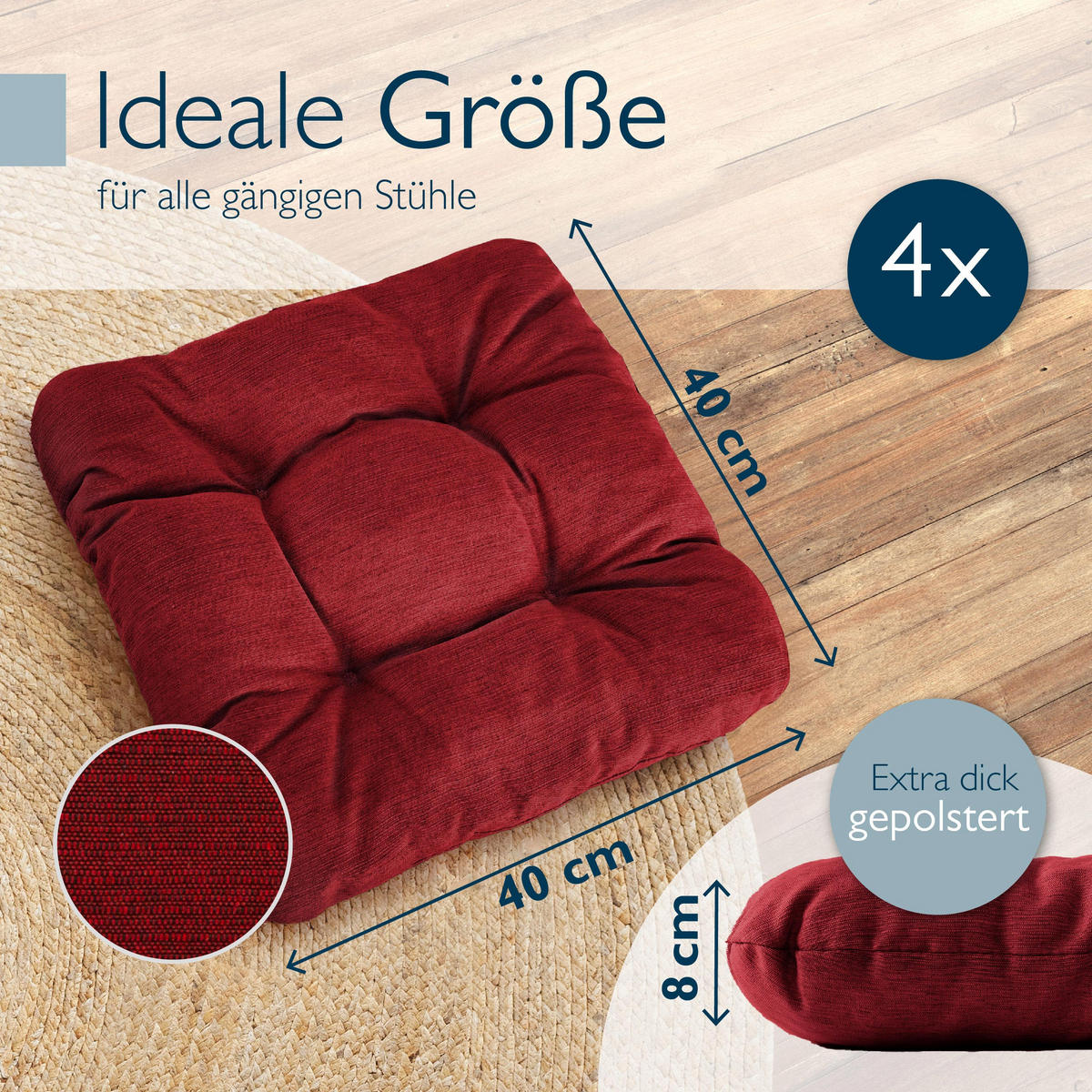 STUHLKISSEN HighLux SK 40/40/8cm Rot (4tlg) - Rot, Textil (40/40/32cm) - Beautissu 