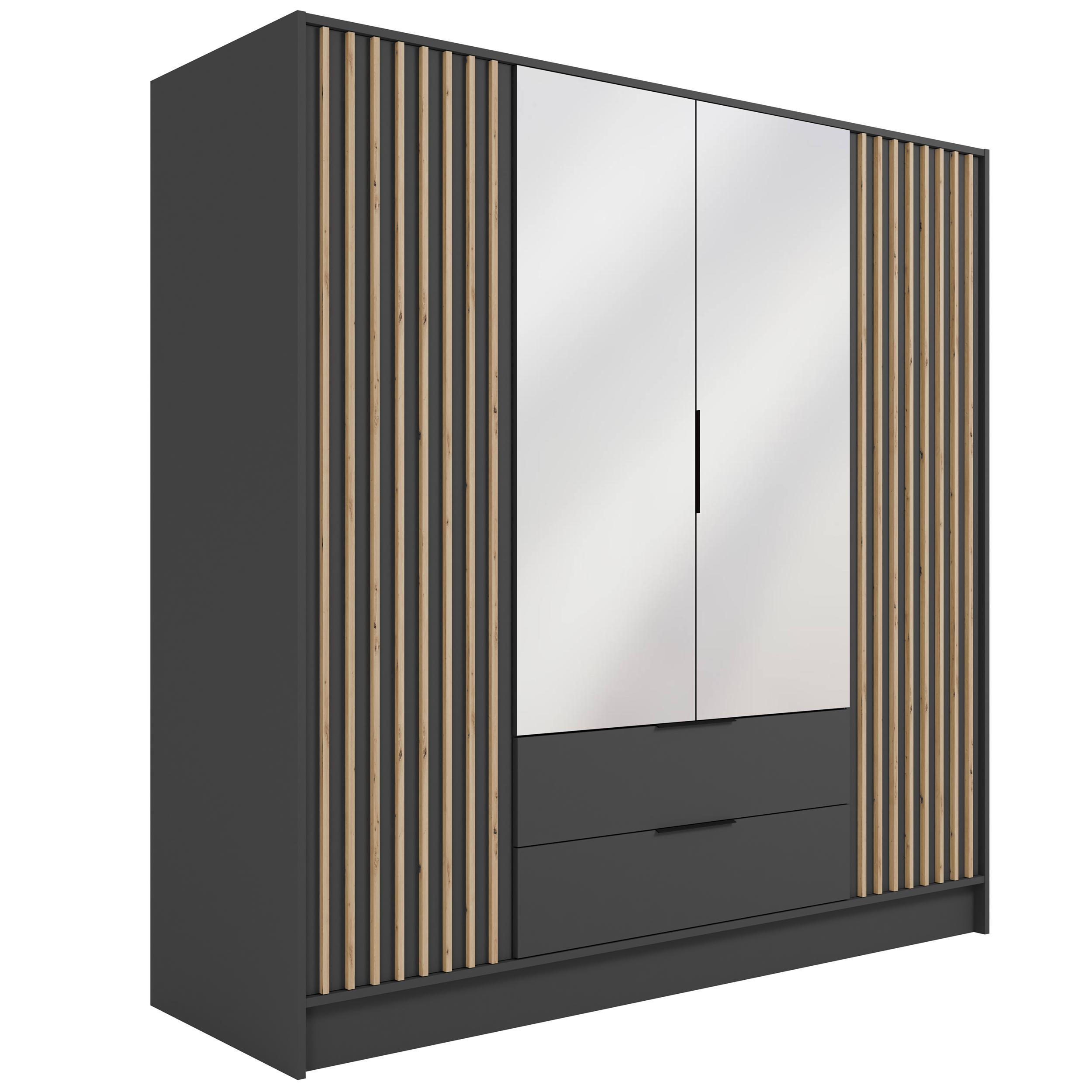 KLEIDERSCHRANK NELIA - 200 cm - Graphitfarben/Eiche Artisan, Holzwerkstoff (200/200/51cm) - ALTDECOR