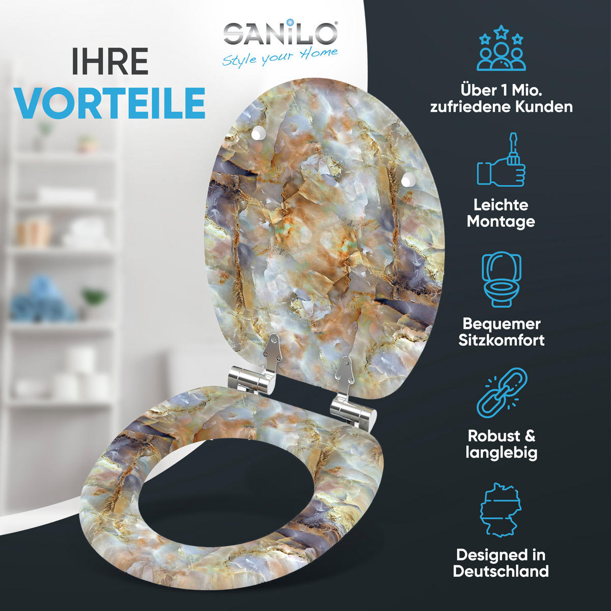 WC-SITZ mit Absenkautomatik Marmor Braun - Braun, Holzwerkstoff (38/6/47cm) - Sanilo