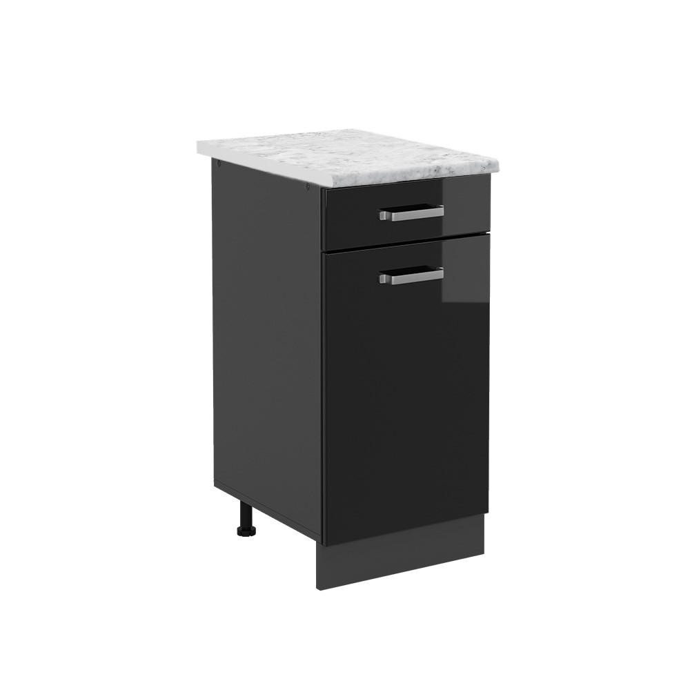 KÜCHENUNTERSCHRANK R-Line Schwarz Hochglanz 40 cm AP Marmor - Schwarz Hochglanz/Anthrazit, Holzwerkstoff (40/81.6/60cm) - Vicco