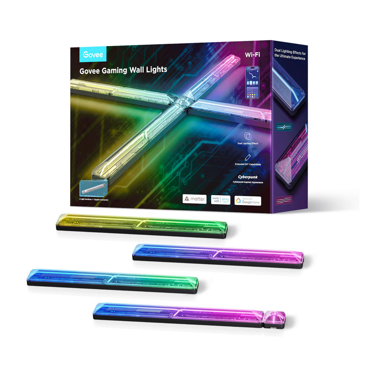 WANDLEUCHTE Gaming RGBIC, 8-tlg., 37 cm - Multicolor, Kunststoff (37/3/4.5cm) - Govee