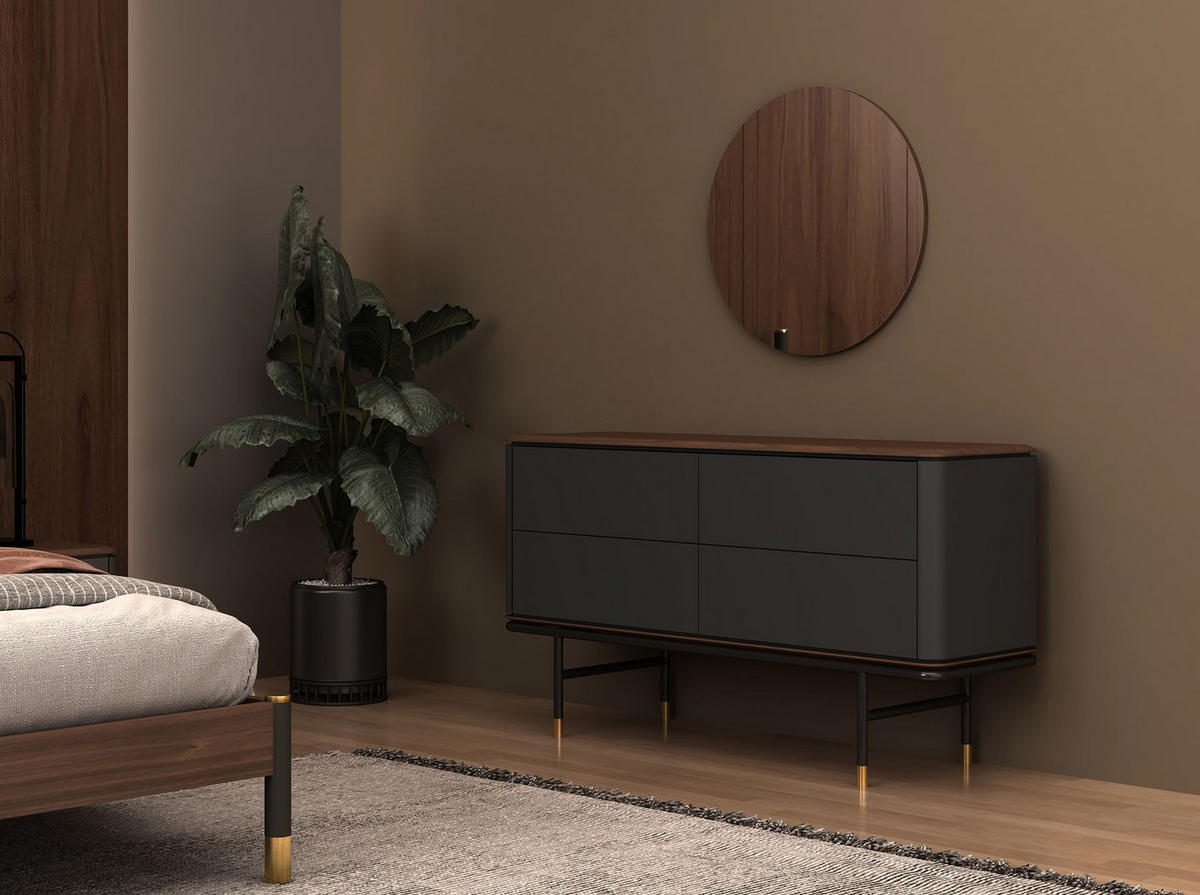 KOMMODE Kommode aus dunkelgrauem, mattem Holz, schwarzem Stahl und Walnussplatte 140/45/80 cm - Dunkelgrau, Holzwerkstoff (140/80/45cm) - ANGEL CERDA