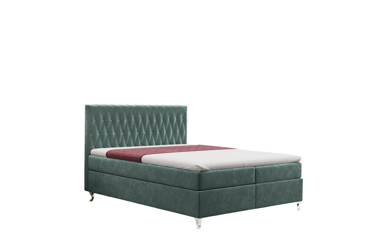 BOXBETT Mit Bettkasten Und Matratze KATE Stoff Riviera Türkis 200x200 cm H3-Bonell - Türkis, Holz/Textil (200/200cm) - Kaiser Möbel