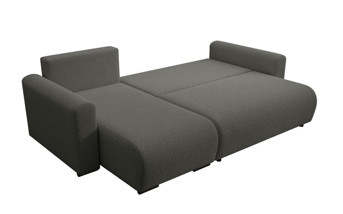 ECKSOFA DORA L, Eckcouch in L-Form mit Schlaffunktion und Bettkasten, Farbe: Dunkelgrau, Bouclé-Stoff, Ottomane Links - Dunkelgrau, Textil (240/143cm) - Storez24