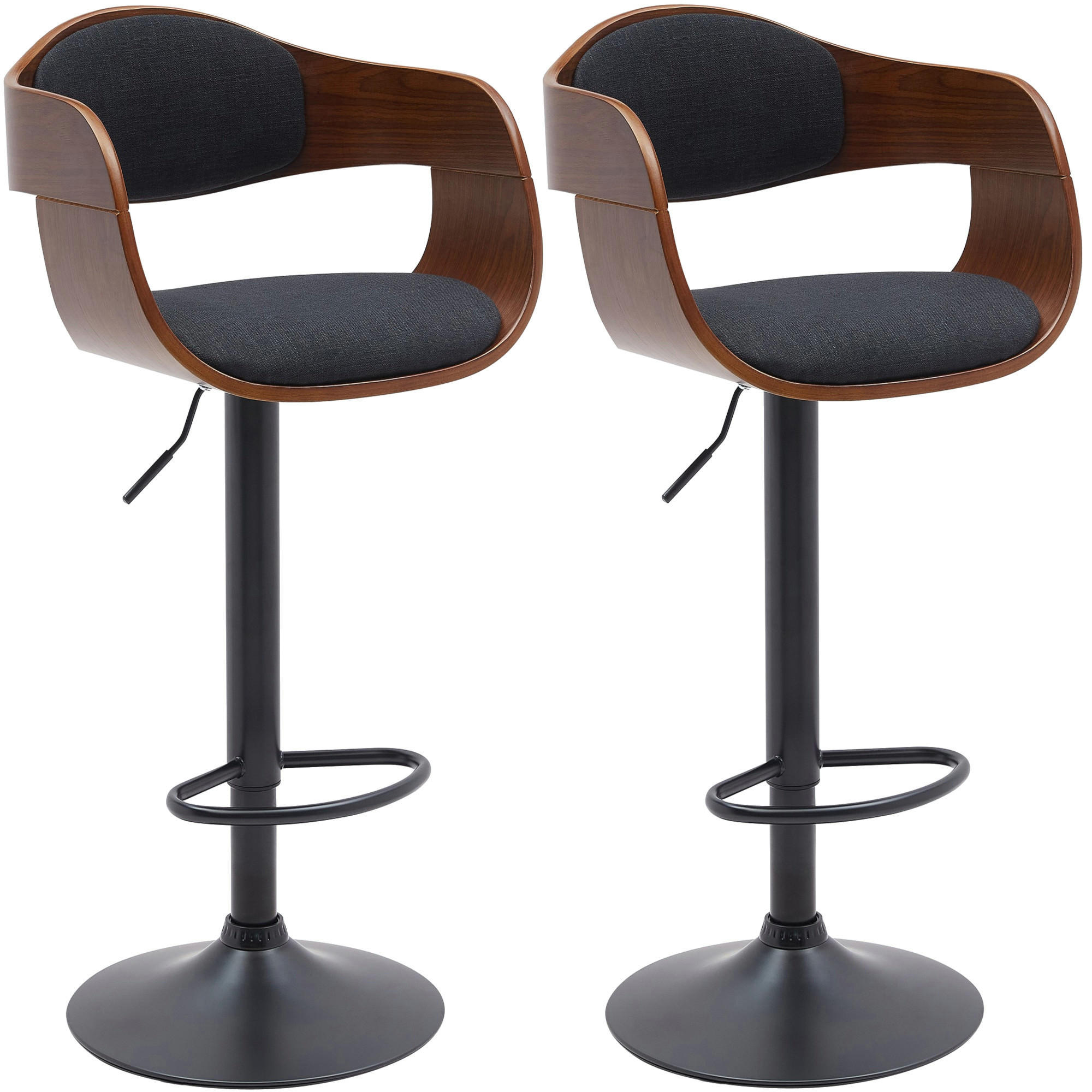 BARHOCKER 2er Set Stoff Walnuss/Schwarz - Walnussfarben/Schwarz, Textil/Metall (48/87/50cm) - CLP