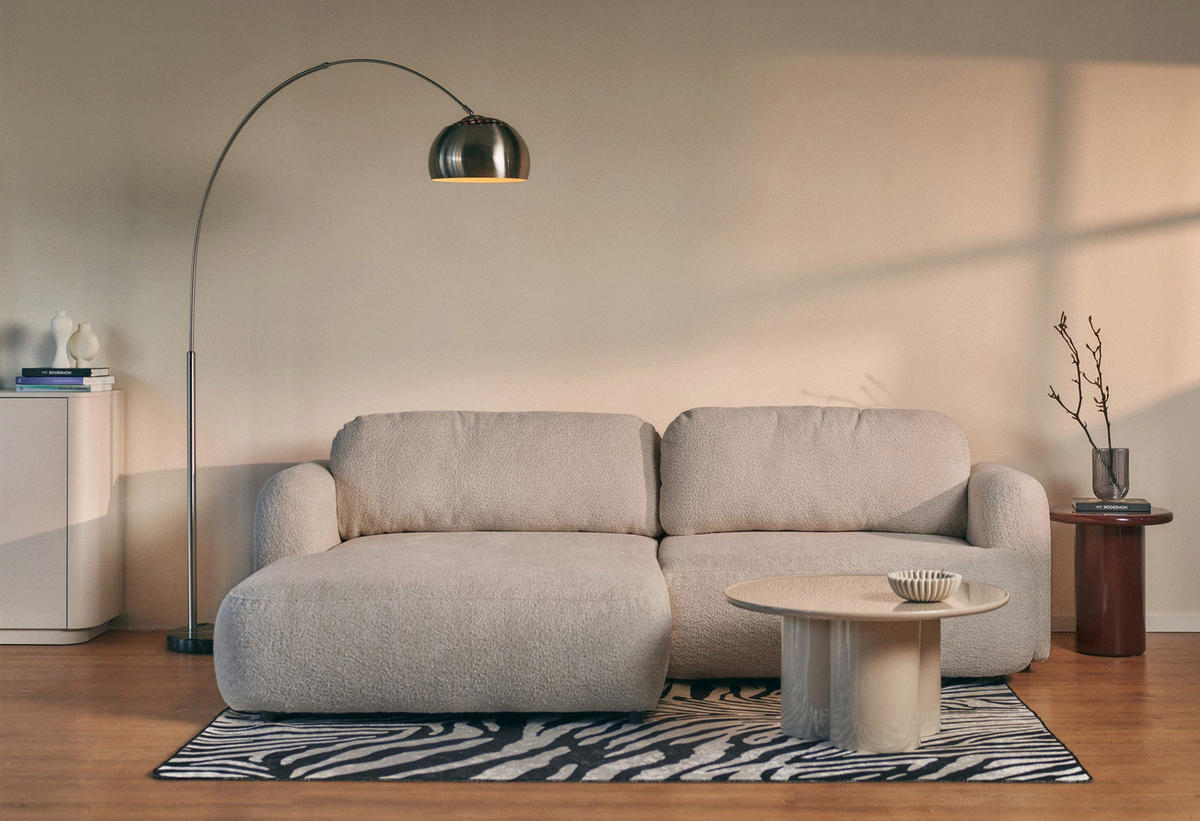 ROHOVÁ pohovka Tvoya, béžovošedé bouclé - černá/šedohnědá, textil/plast (267/175cm) - Selsey