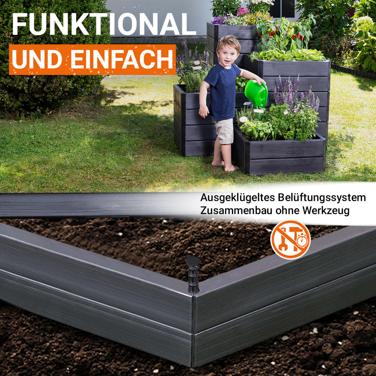 HOCHBEET S Hochbeet-System, 4 Paneele inkl. Verbinder - Braun, Kunststoff (60/25/60cm) - GARANTIA