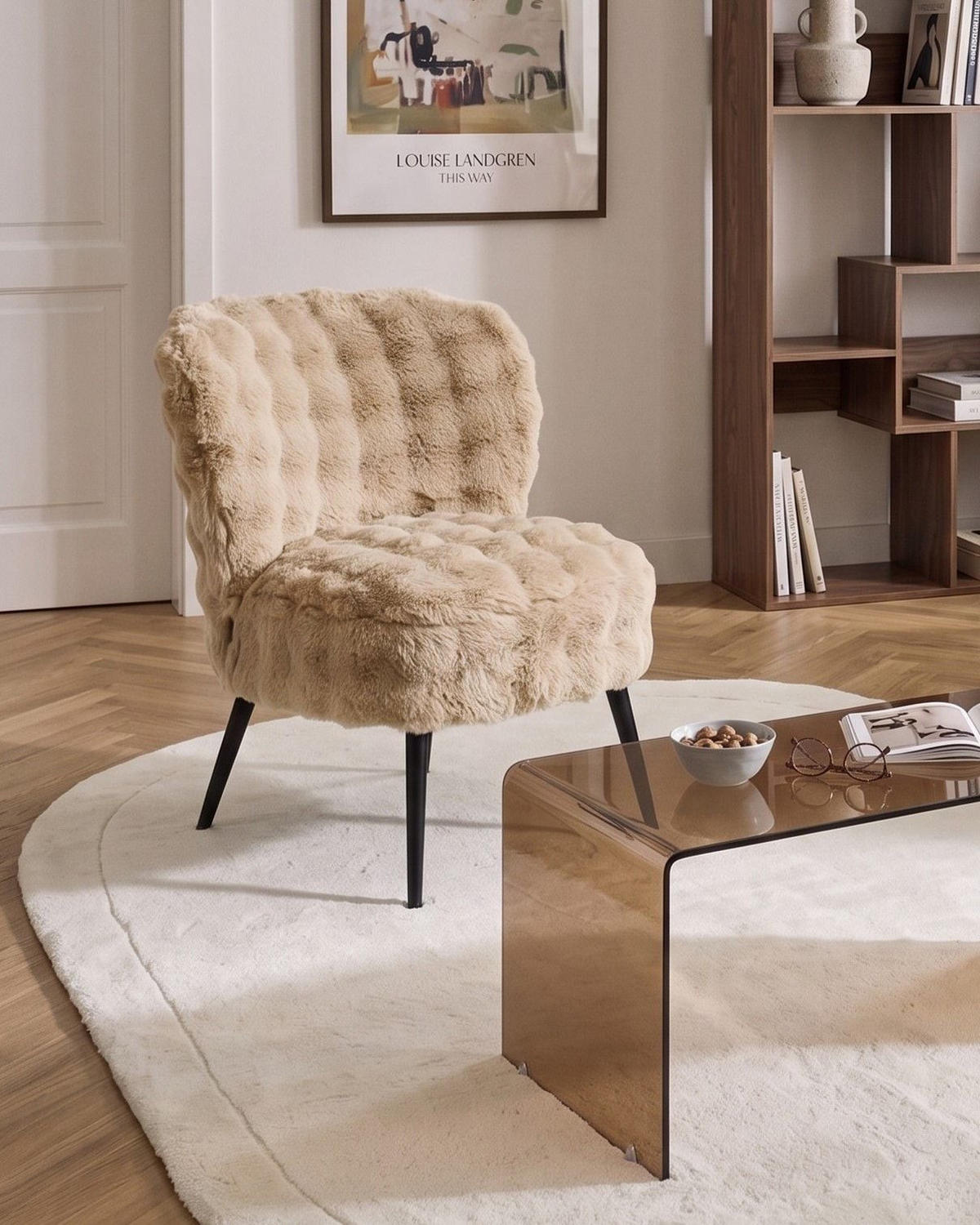 SESSEL Webpelz Beige Voss - Beige/Schwarz, Textil (60/76/52cm) - Beliani