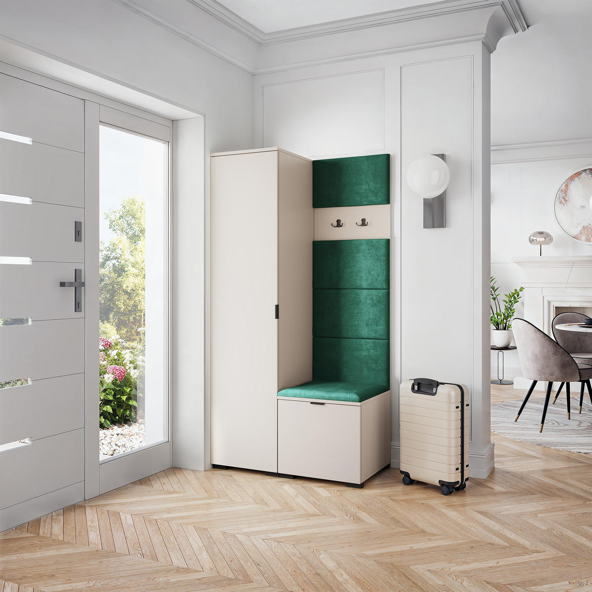 GARDEROBENSCHRANK LORI 95/181/51 cm Modern Garderobe-Set Kaschmir - Kaschmir/Grün, Holzwerkstoff (95/181/51cm) - MASSENO