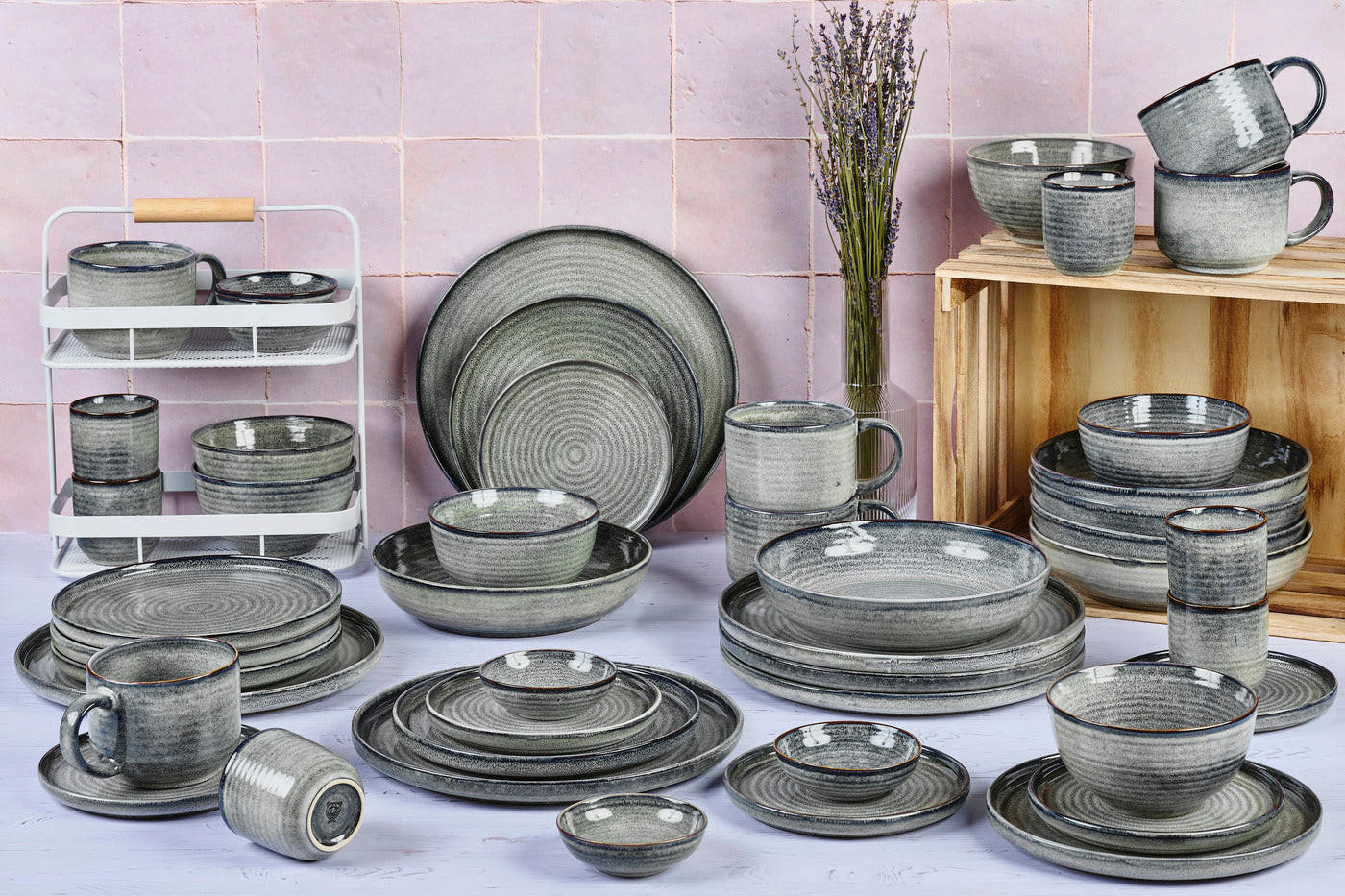 KOMPLETTSERVICE Zen - 48er-Set - Naturfarben - Grau, Keramik (1/1/1cm) - Björn