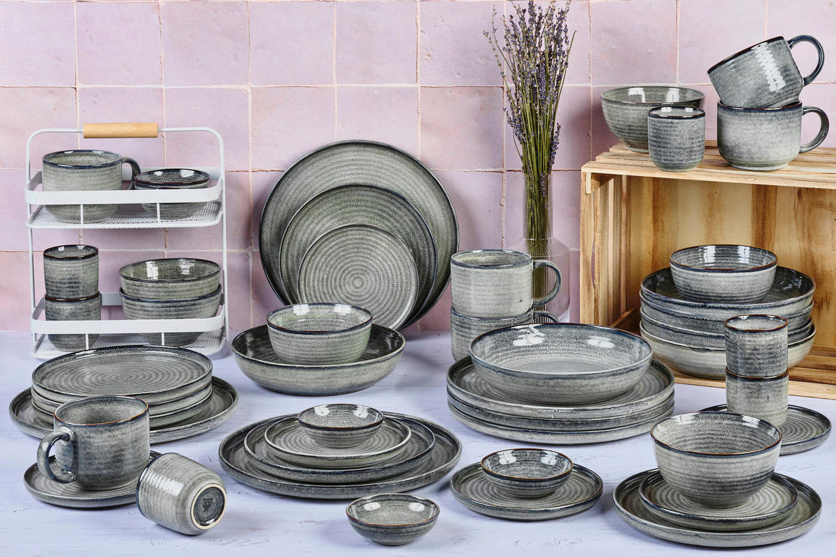 KOMPLETTSERVICE Zen - 48er-Set - Naturfarben - Grau, Keramik (1/1/1cm) - Björn