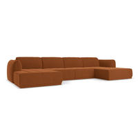 WOHNLANDSCHAFT Samt Stoff Orange - Terra cotta/Schwarz, Kunststoff/Textil (370/74/170cm) - Makamii