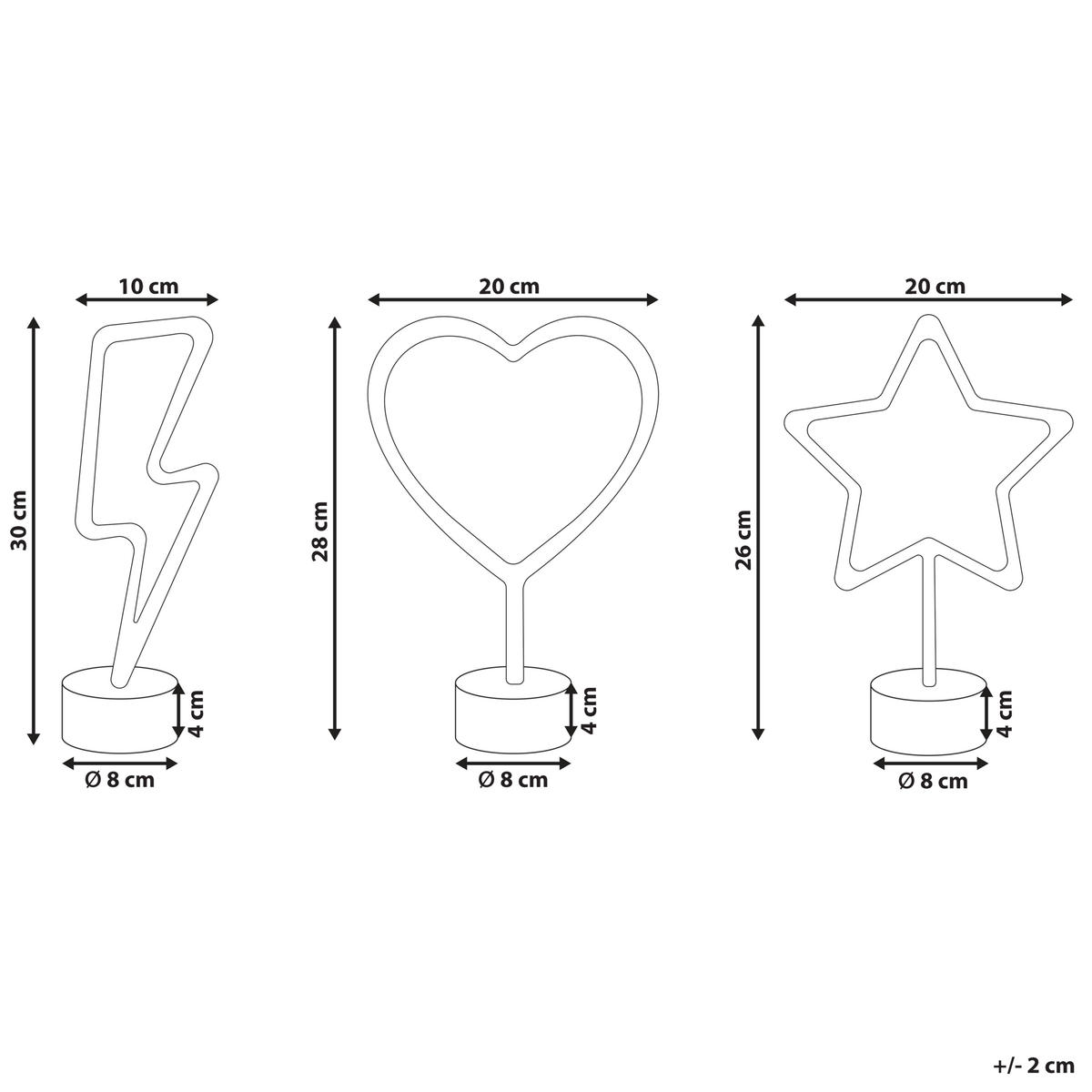 NEONLICHT 3er-Set Floretta 26-8-8/28-8-8/30-8-8 cm - Multicolor, Kunststoff (8/8/30cm) - Beliani