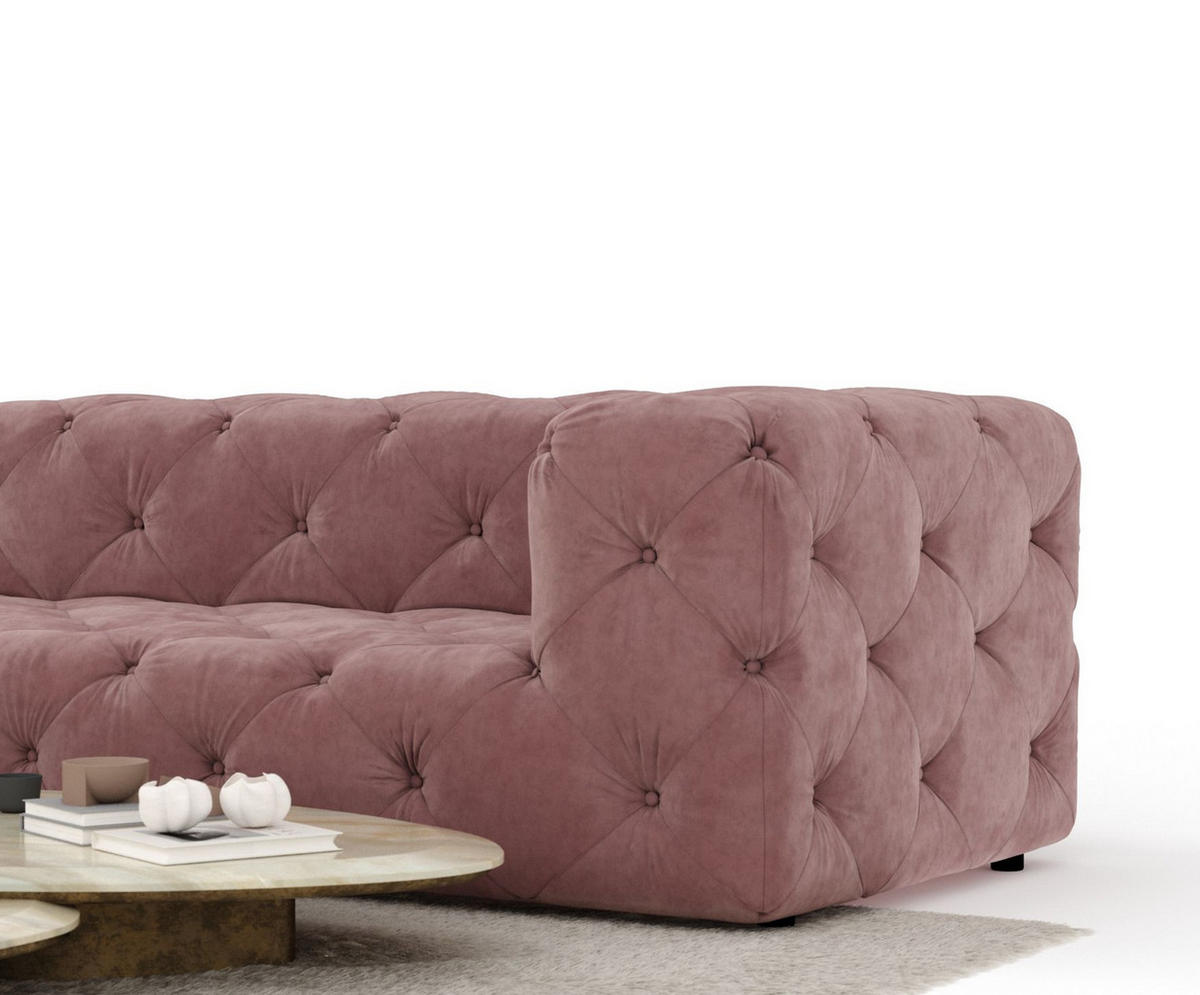 ECKSOFA Cosimo Rosa Samtstoff - Schwarz/Rosa, Holz/Holzwerkstoff (325/228cm) - Maison de Reve