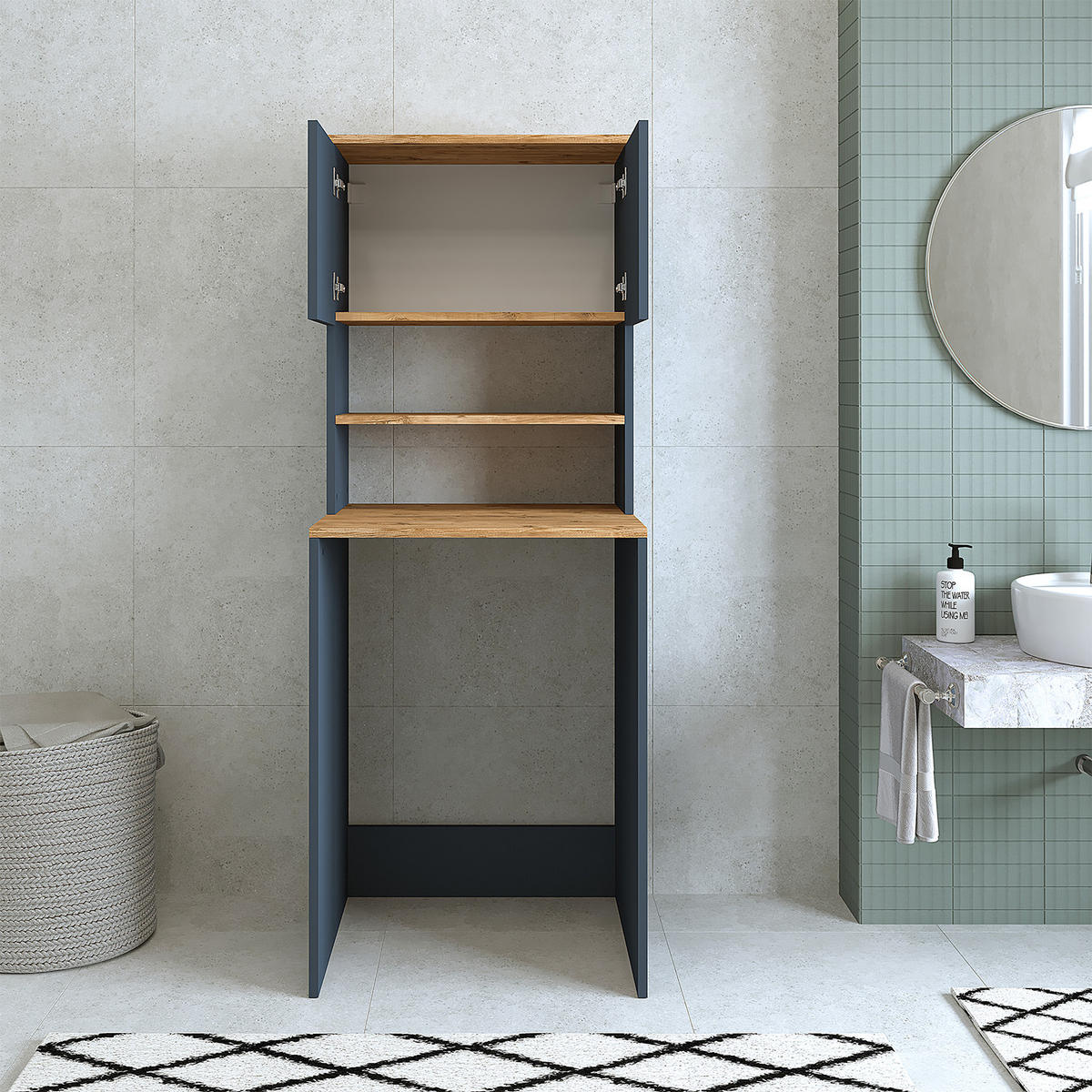 WASCHMASCHINENSCHRANK Atlantic III 65cm Breit, 181cm Hoch - Anthrazit, Holzwerkstoff (65/181/60cm)