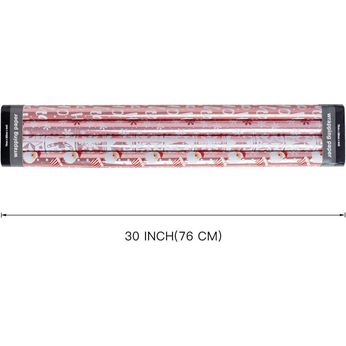 GESCHENKPAPIER 4 Rollen Roségold Weihnachtsmotive 76 cm x 305 cm - Multicolor, Papier (4/76/15cm)