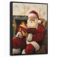 LEINWAND Bilder mit Rahmen - Weihnachten - Weihnachtsmann - Winter - Open Fireside - 30x40 - Dunkelrot, Textil (30/40cm) - MuchoWow