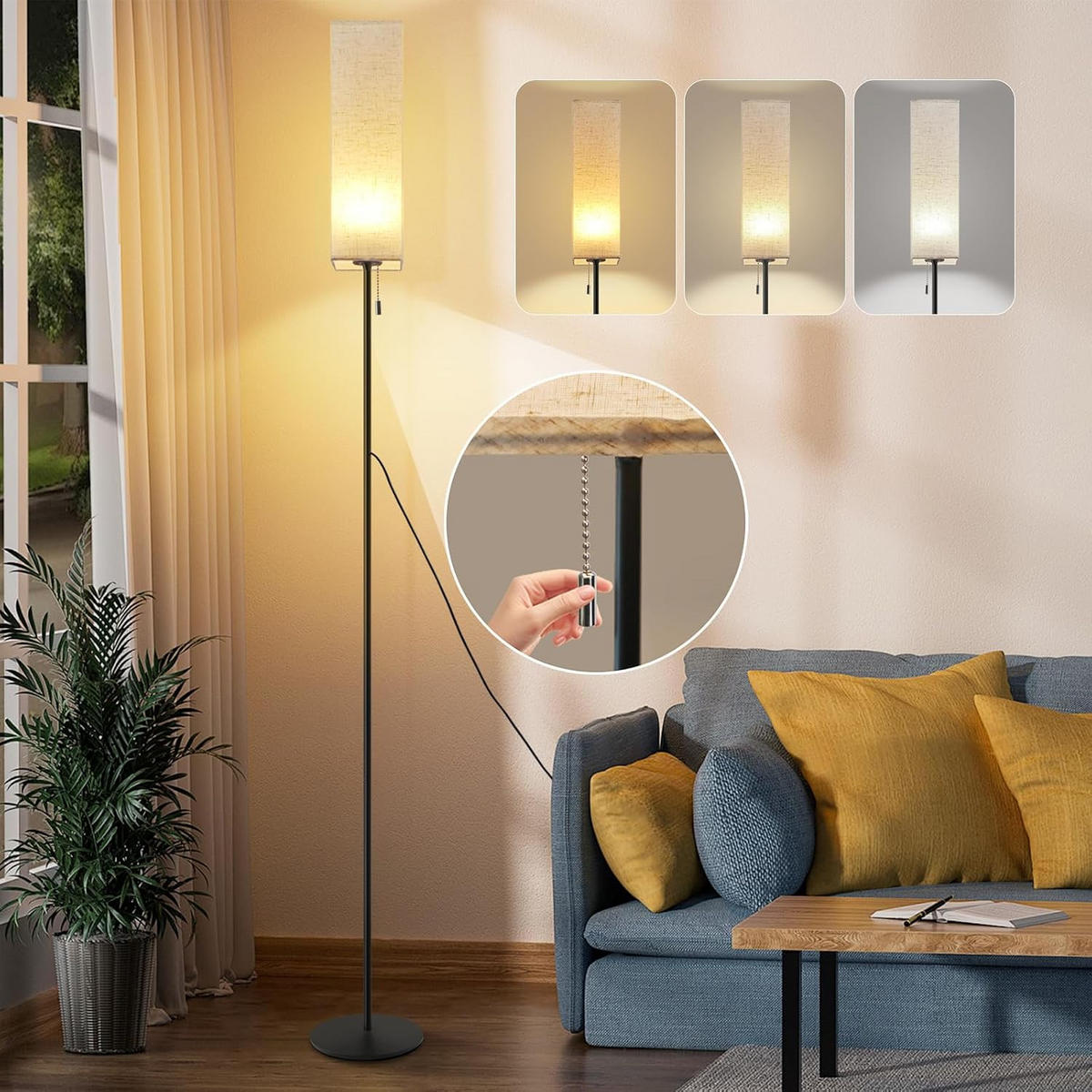 LED STEHLAMPE Hellan 10.5/10.5/151 cm - Schwarz, Textil/Metall (10.5/10.5/151cm) - ZMH