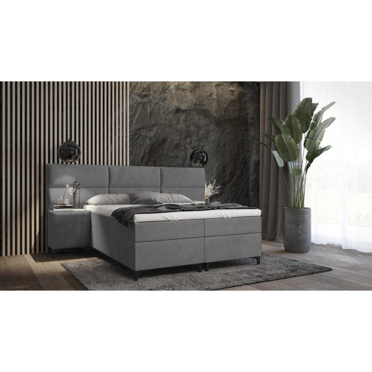 BOXBETT Sapri mit Bettkasten und 2x Nachtisch - Grau, Holz/Holzwerkstoff (180/200cm) - Best For Home