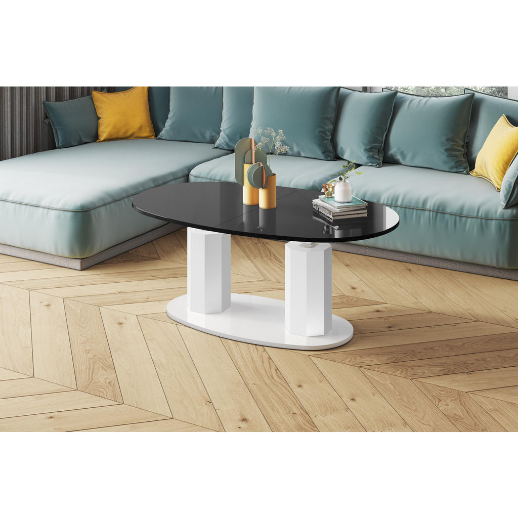 Thumbnail - designimpex Couchtisch, Schwarz Hochglanz, Weiß Hochglanz, Holzwerkstoff, 130x54x80 cm, Wohnzimmer, Wohnzimmertische, Co...