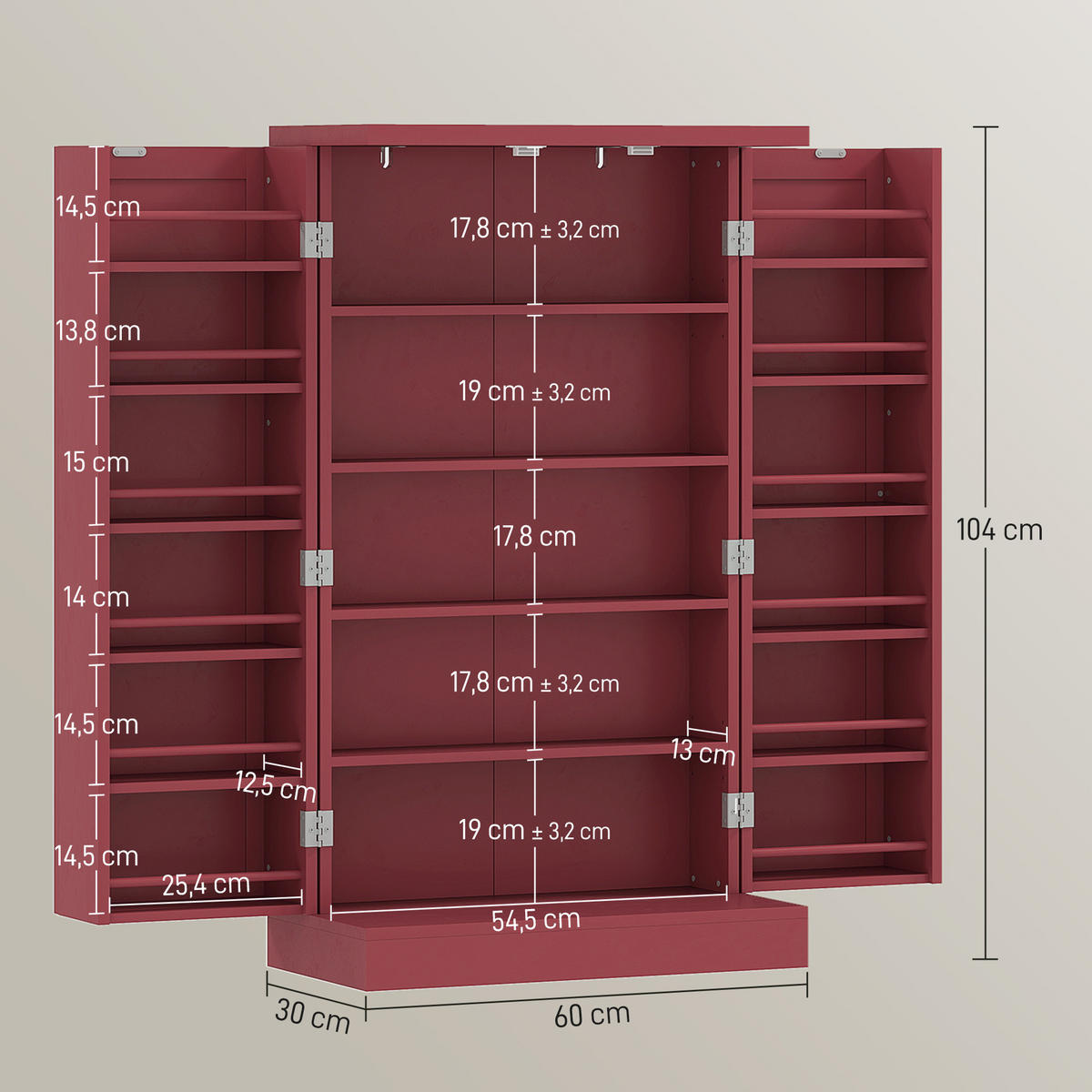 MEHRZWECKSCHRANK DE-11143 5 Böden Rot - Rot, Holzwerkstoff (30/104/60cm) - ComfortXL