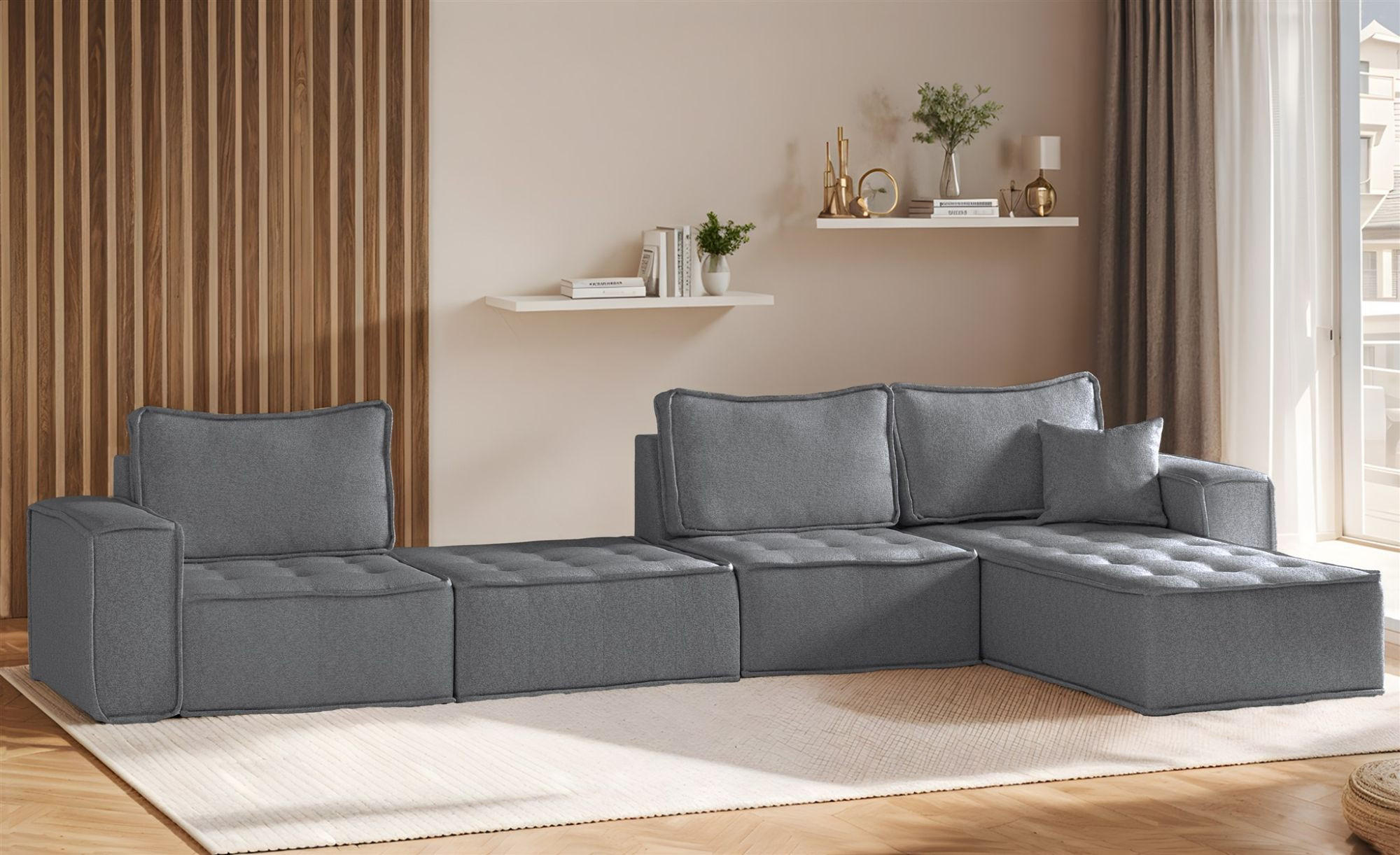 ECKSOFA Sande Xl In Alpine - Anthrazit, Holzwerkstoff/Textil (372/192cm) - Fun Möbel