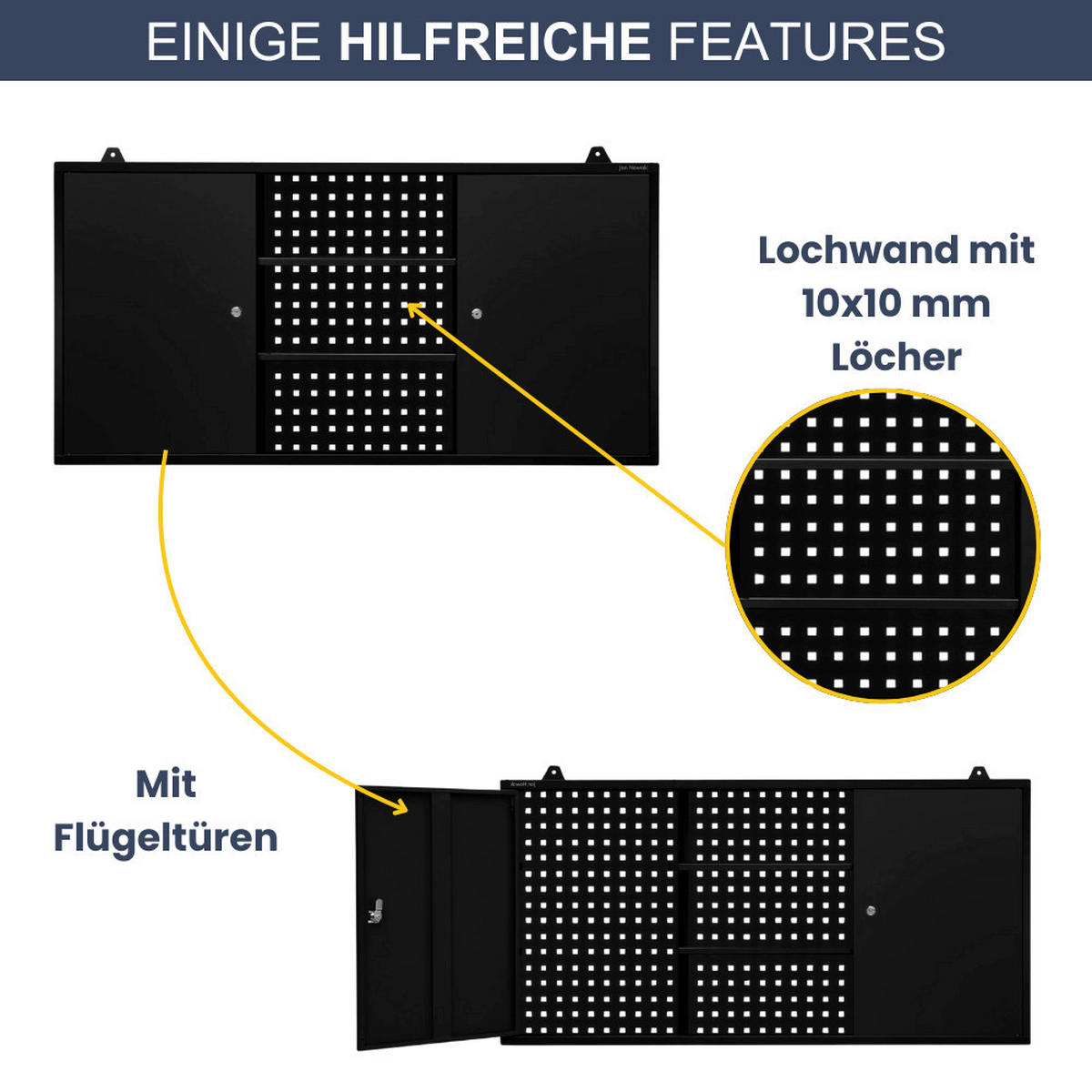 HÄNGESCHRANK Werkstatt abschließbar OLIS 60x120x20cm Schwarz - Schwarz, Metall (120/60/20cm) - DELUKE