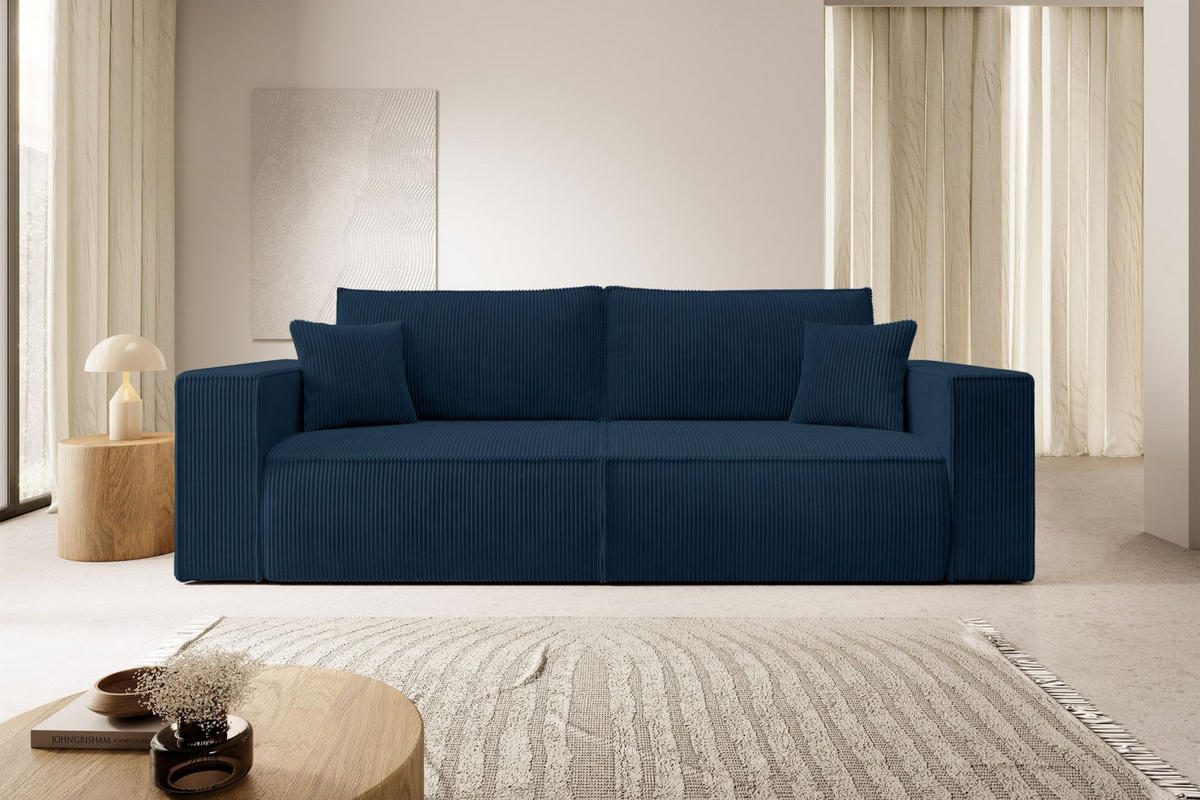 SCHLAFSOFA Farese Dunkelblau Cordbezug - Schwarz/Dunkelblau, Kunststoff/Textil (257/85/102cm) - Selsey
