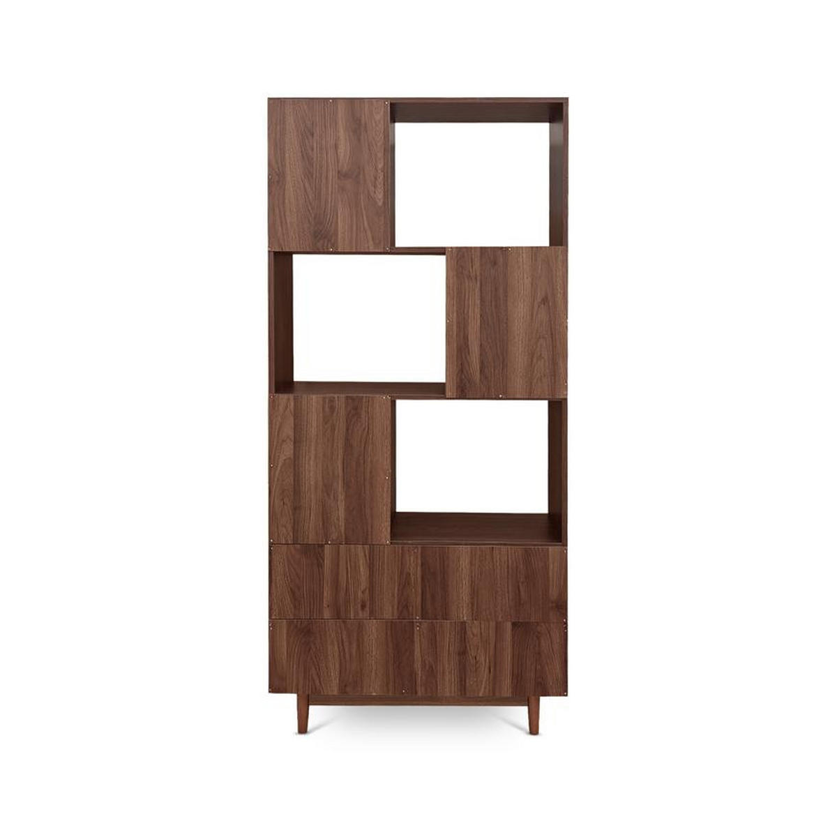 BÜCHERREGAL Skandinavisches, 180 cm hoch, mit 2 Türen und 6 Regalböden, Walnuss-Finish – LILA - Salbeigrün/Walnussfarben, Holzwerkstoff/Metall (80/179/30cm) - Sicaan