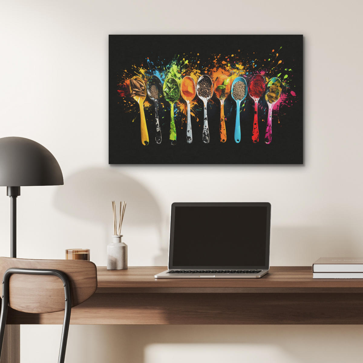 AKUSTIKBILD Löffel - Gewürze - Modern - Graffiti - Farbe - Farbenfroh Wanddeko 70x50 cm - Multicolor, Kunststoff (70/50/0.9cm) - MuchoWow