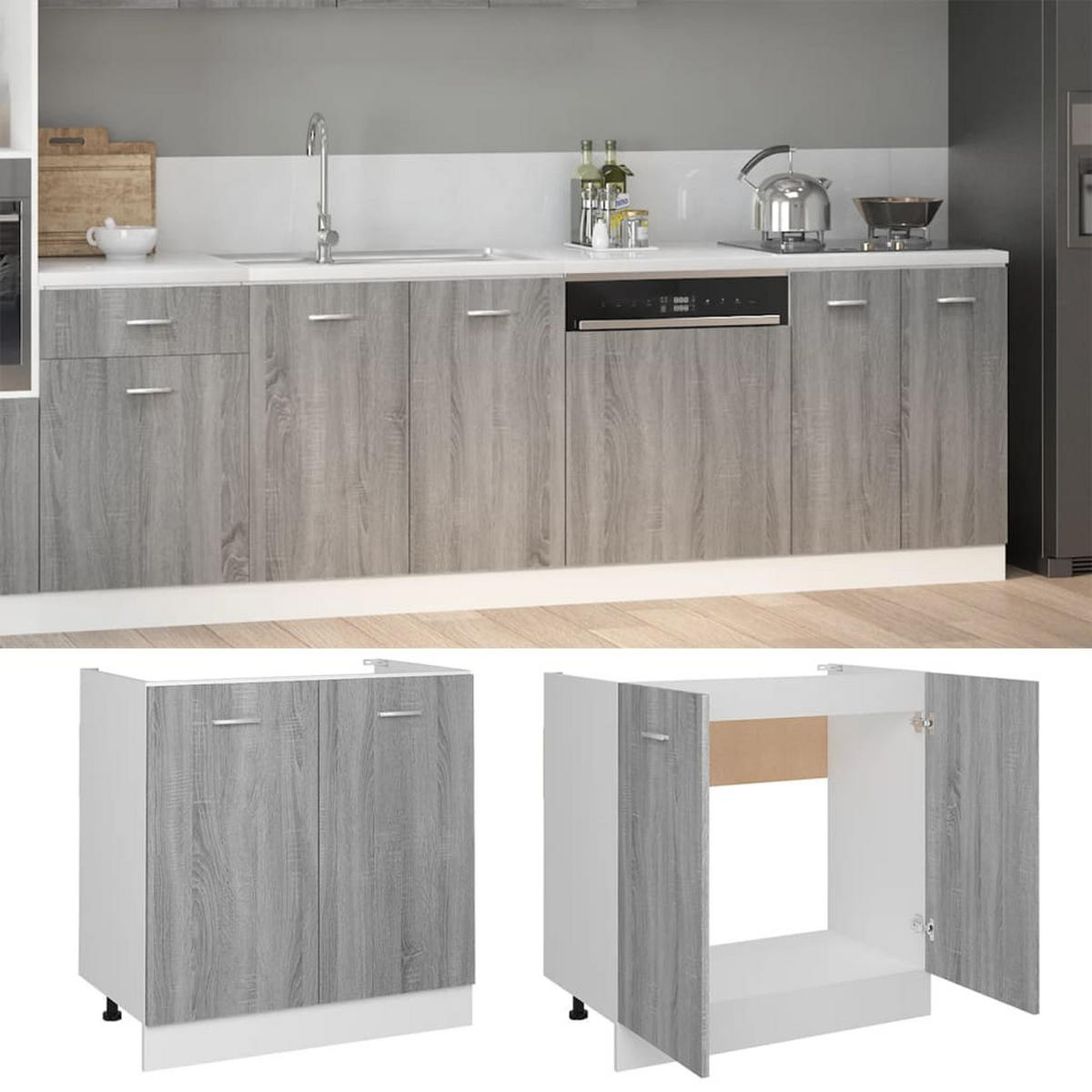 KÜCHENUNTERSCHRANK Lyon 80/46/81,5 cm aus Holzwerkstoff Grau Sonoma Dekor - Grau, Holz/Metall (80/81.5/46cm) - vidaXL