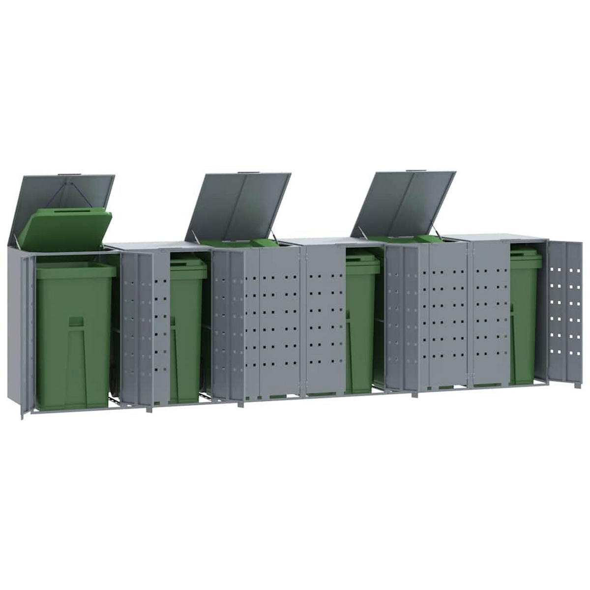 MÜLLTONNENBOX Gorilo für 6 Tonnen Grau 414x79x117 cm - Grau, Metall (414/117/79cm) - DELUKE