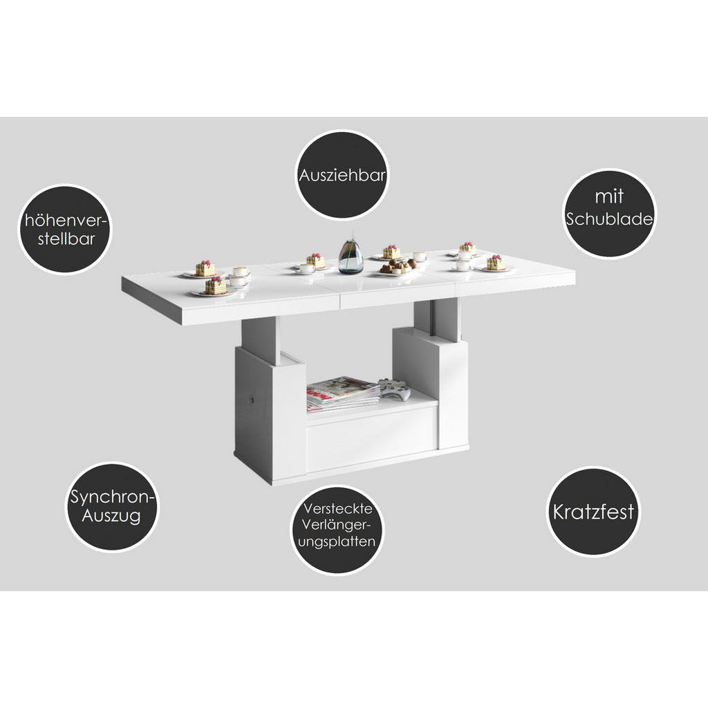 Thumbnail - designimpex Couchtisch, Dunkelgrau, Schwarz Hochglanz, Holzwerkstoff, Rechteckig, 120x54x75 cm, Wohnzimmer, Wohnzimmerti...