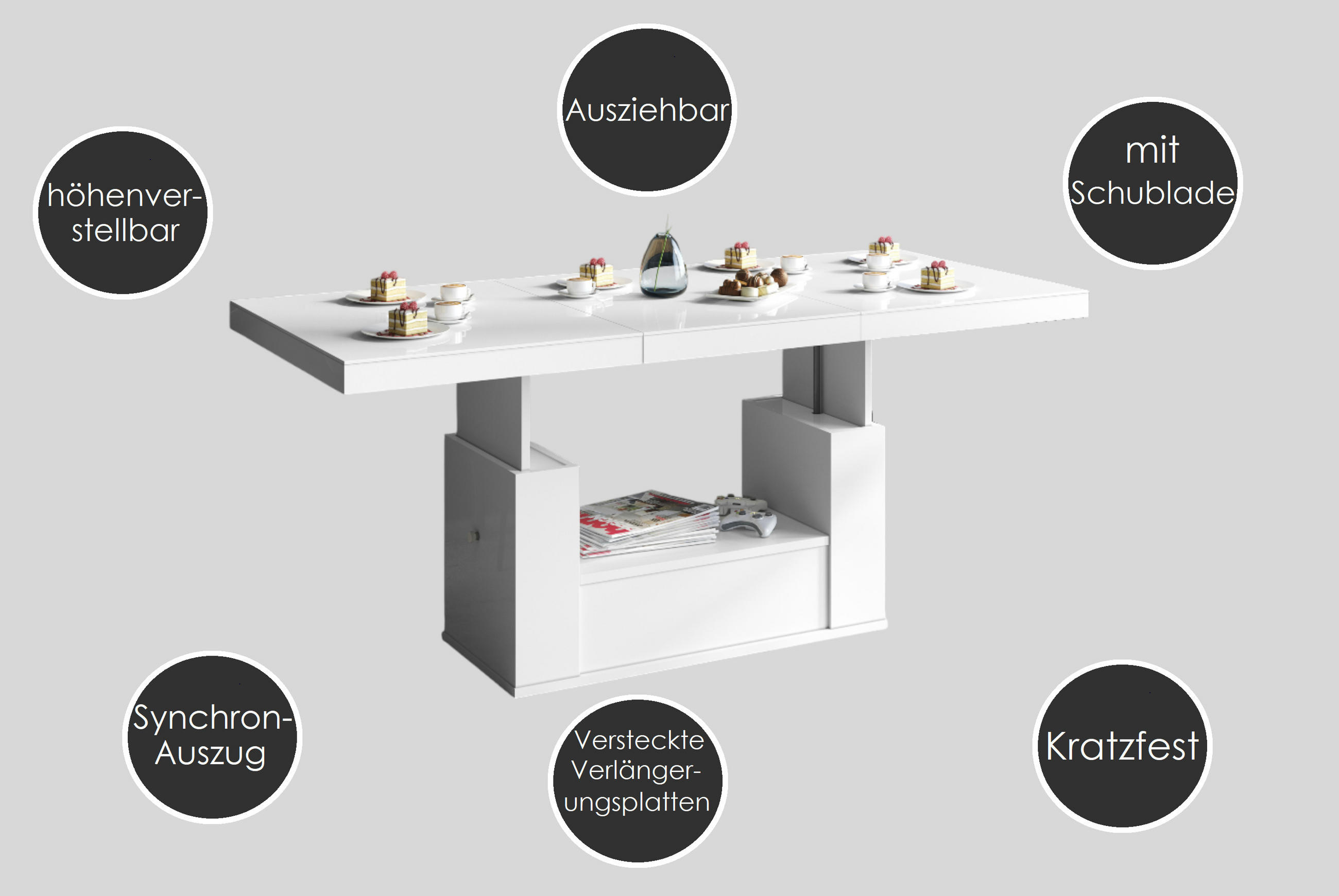 Thumbnail - designimpex Couchtisch, Weiß, Holzwerkstoff, Rechteckig, 120x54x75 cm, Wohnzimmer, Wohnzimmertische, Couchtische