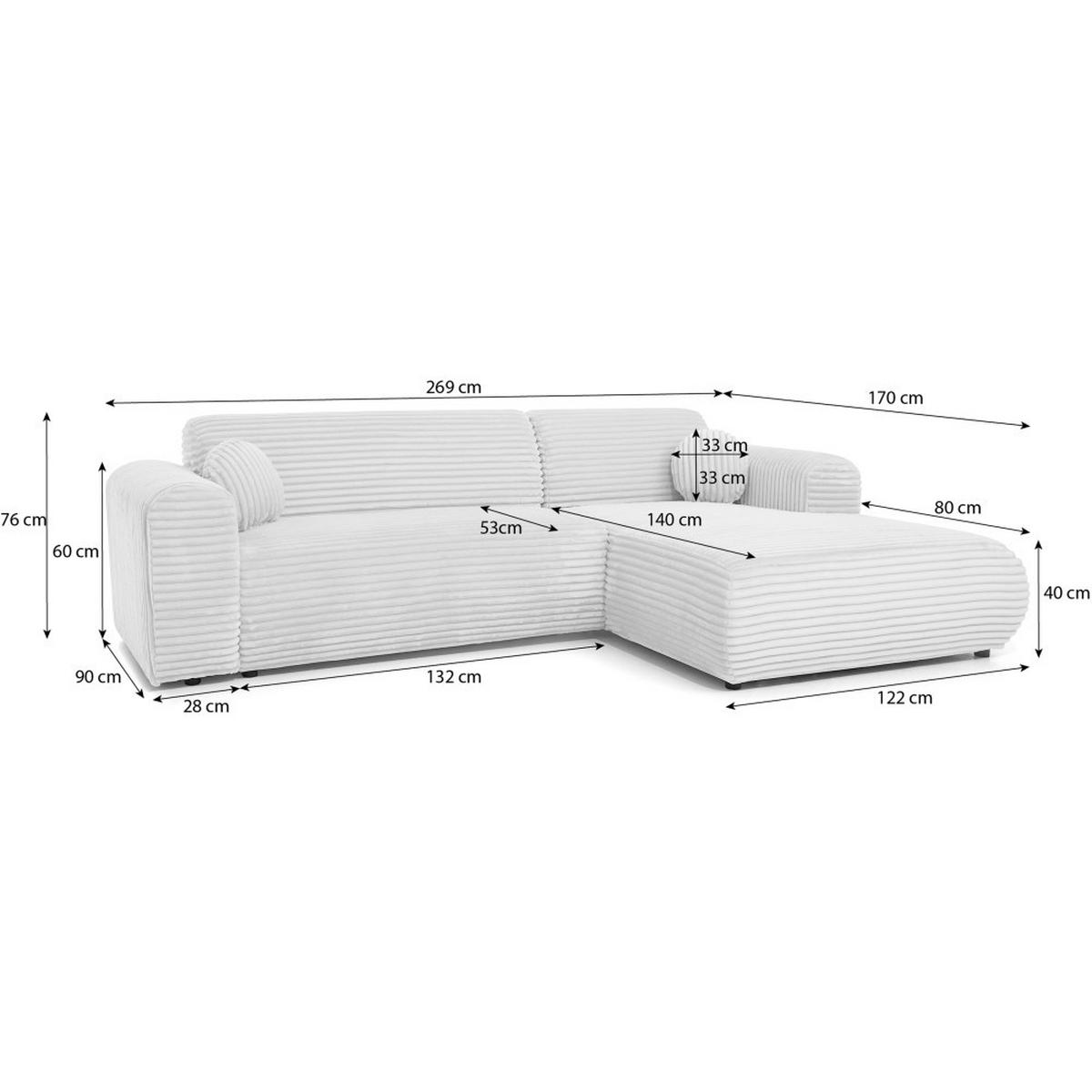 ECKSOFA Puerto, ohne Schlaffunktion, Beige, rechts - Beige/Schwarz, Textil (269/170cm) - Beautysofa