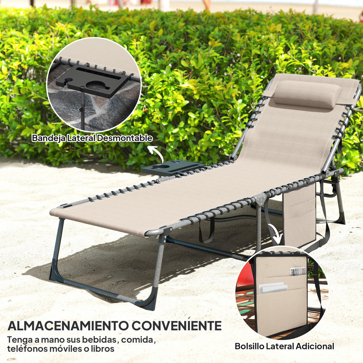SONNENLIEGE Klappbare Sonnenliege, 190 x 60 x 31 cm ,Creme - Creme, Metall (60/31/190cm) - Vallsero