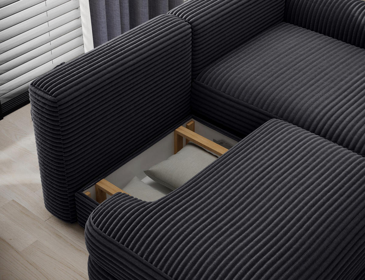 ECKSOFA RIPELI L-Form mit Schlaffunktion & Bettkasten – Modernes 3-Sitzer Sofa, Wellenfederung, 217 × 175 cm - Schwarz, Kunststoff (175/217cm) - Wohnideebilder