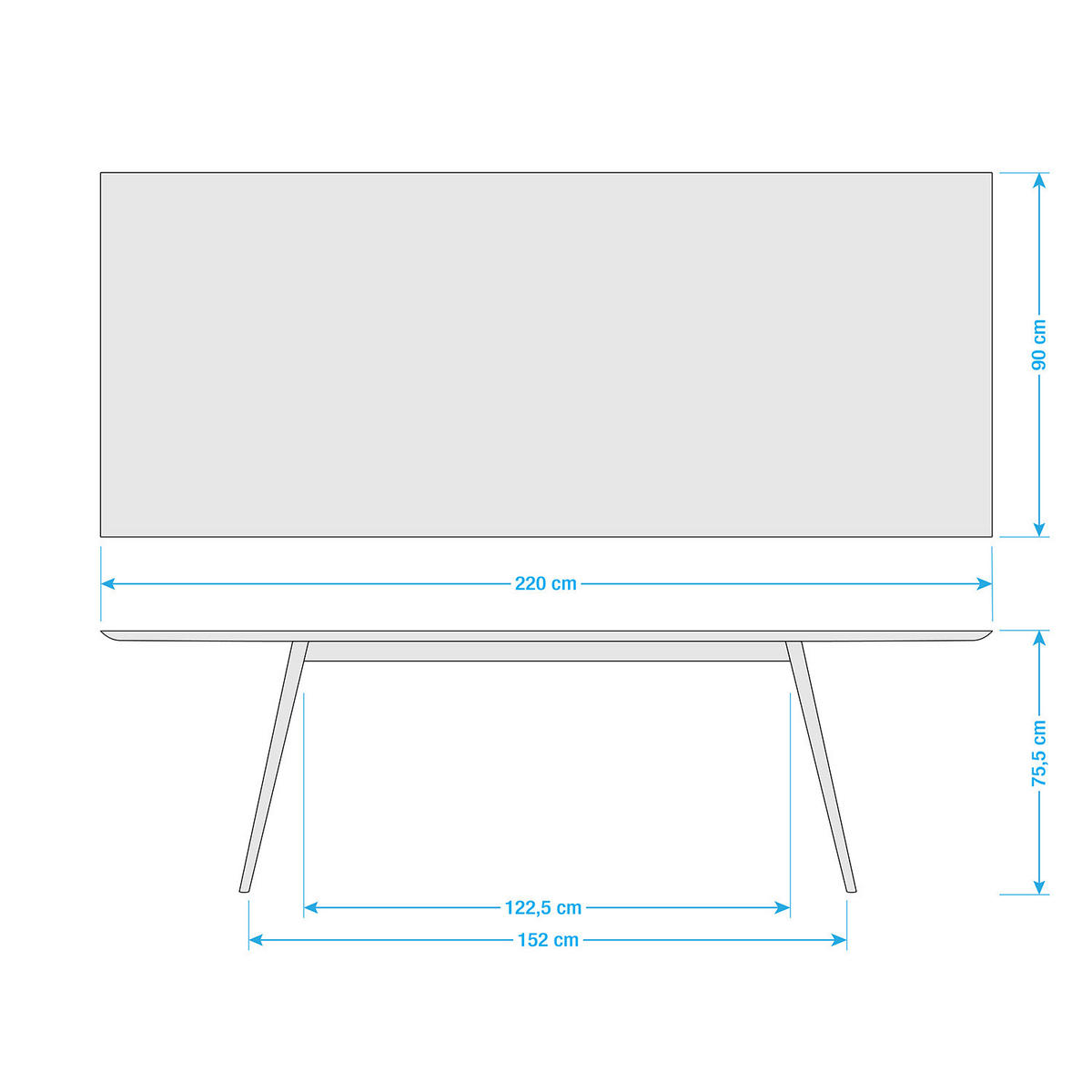 ESSTISCH - Eiche teilmassiv / Linoleum - Eichefarben/Anthrazit, Holzwerkstoff (90/220/75cm) - home24
