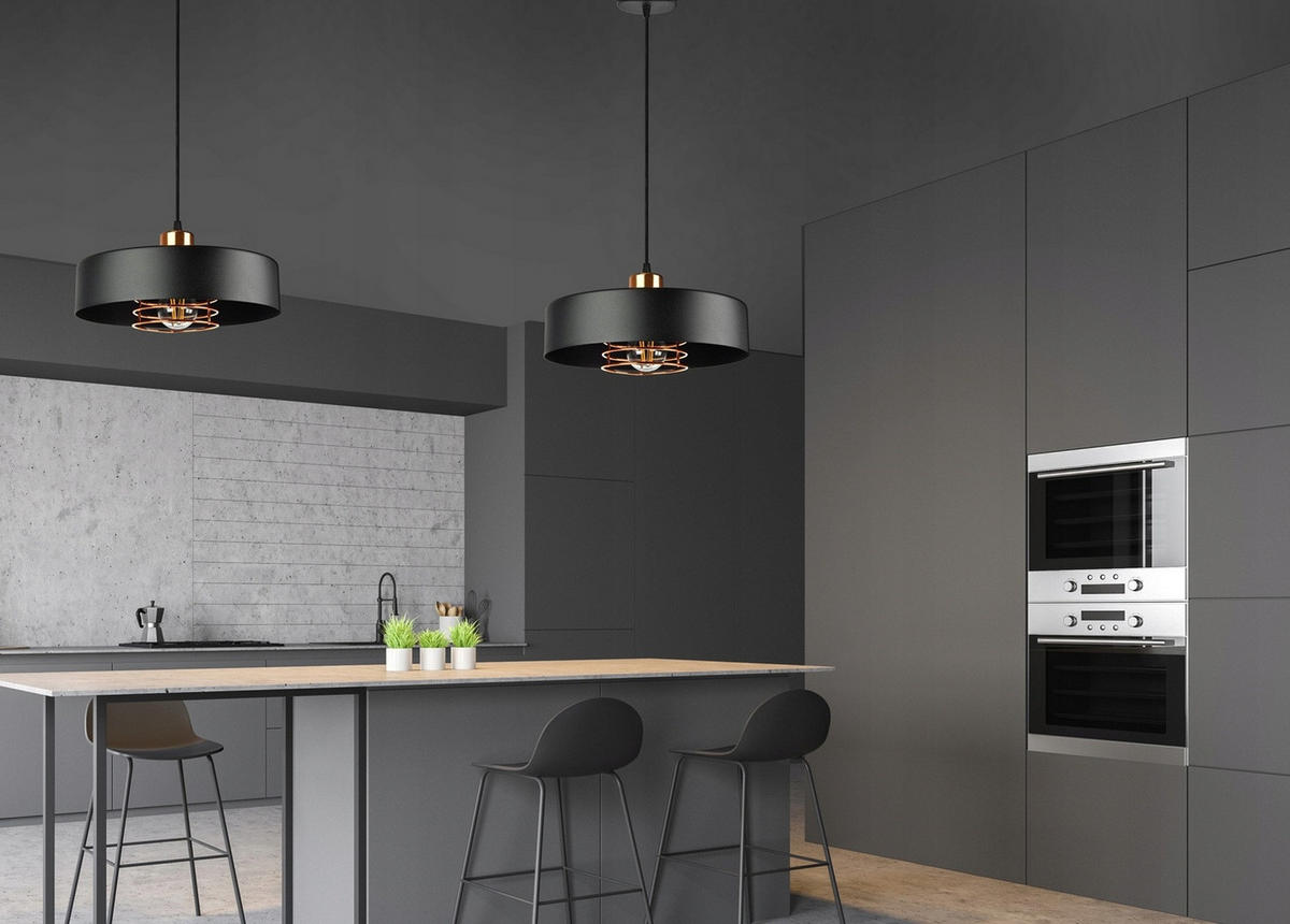 PENDELLEUCHTE EDISON - Goldfarben/Schwarz, Metall (30/30/80cm) - kiki design