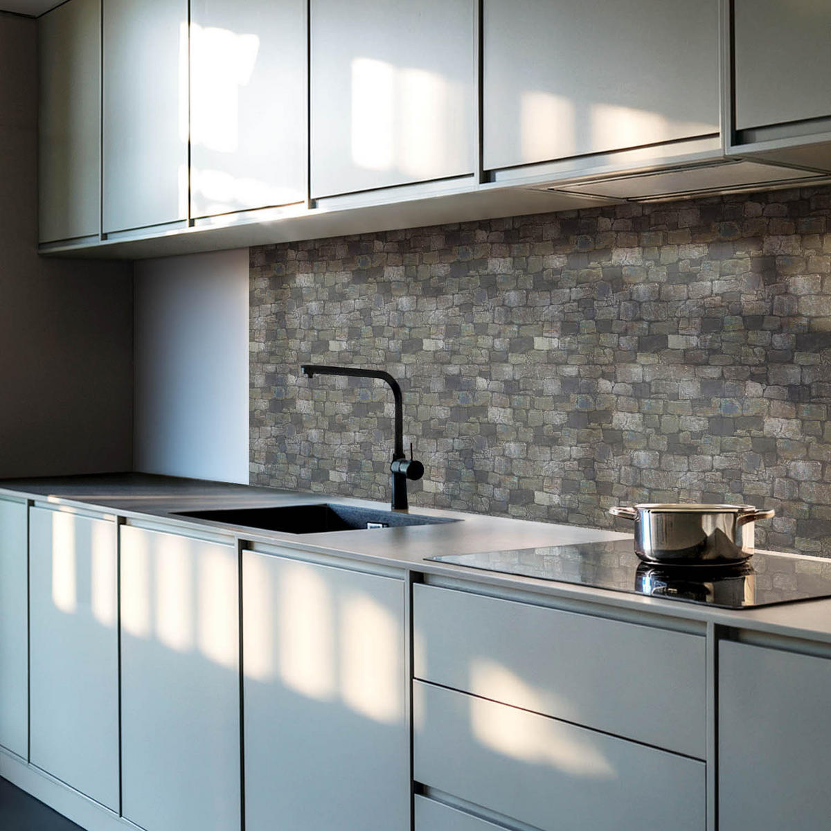 WANDPANEEL 9 Stück 30x30 cm selbstklebend Rocassa - Dunkelgrau, Kunststoff (30/1.6/30cm) - Wallfluent