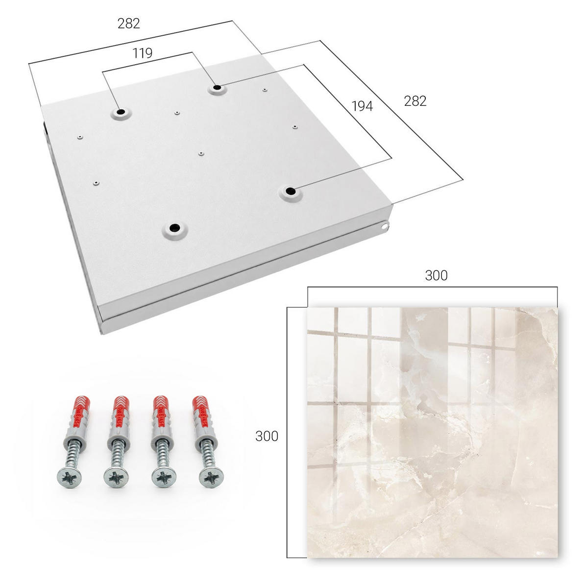 SCHLÜSSELBOX Weiß 30x30 cm – Türöffnung nach rechts - Marmor-Eleganz - Beige, Metall (30/30/5cm) - TULUP