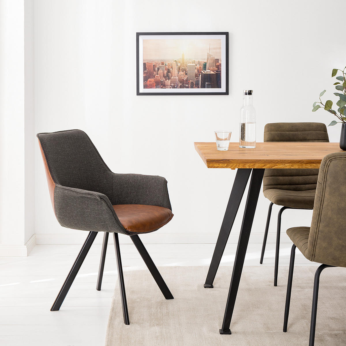 ARMLEHNENSTUHL - Webstoff - Schwarz/Grau, Textil (65/87/65cm) - home24