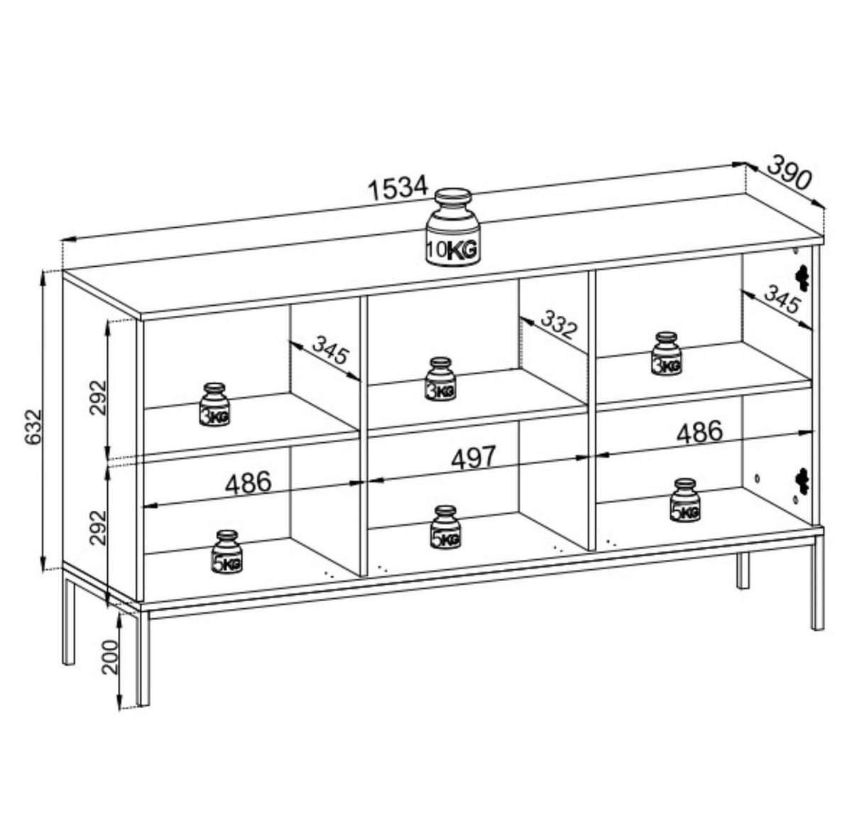 KOMMODE Sentino Kaschmir, Dreitürige Türkommode mit LED - Kaschmir, Holzwerkstoff/Metall (154/83/39cm) - Bettso