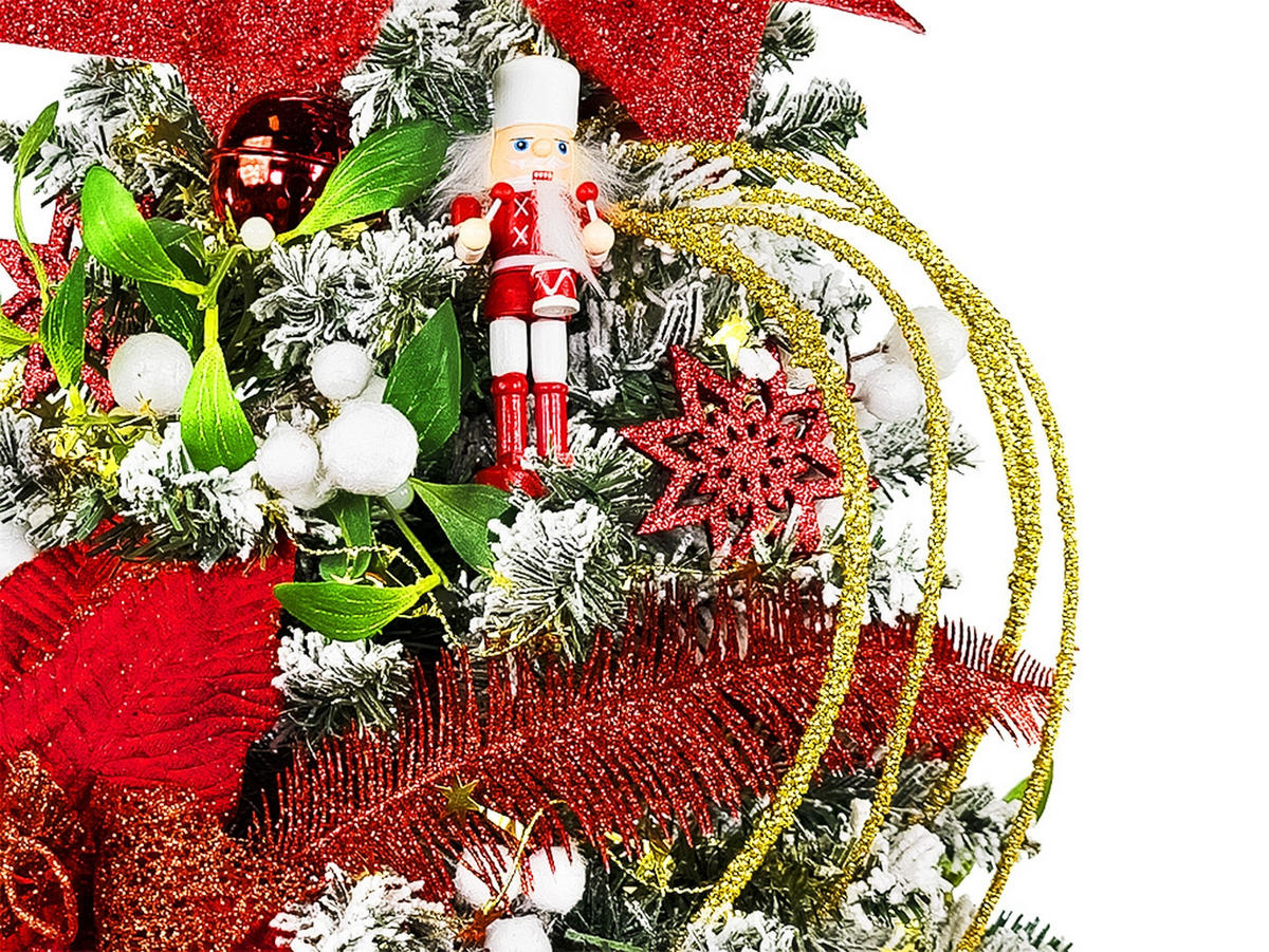 LAALU WEIHNACHTSBAUM geschmückt künstlich Roter Nussknacker 60 cm mit LED-Beleuchtung IN FLOWER - Rot/Goldfarben, Kunststoff (60cm) - LAALU