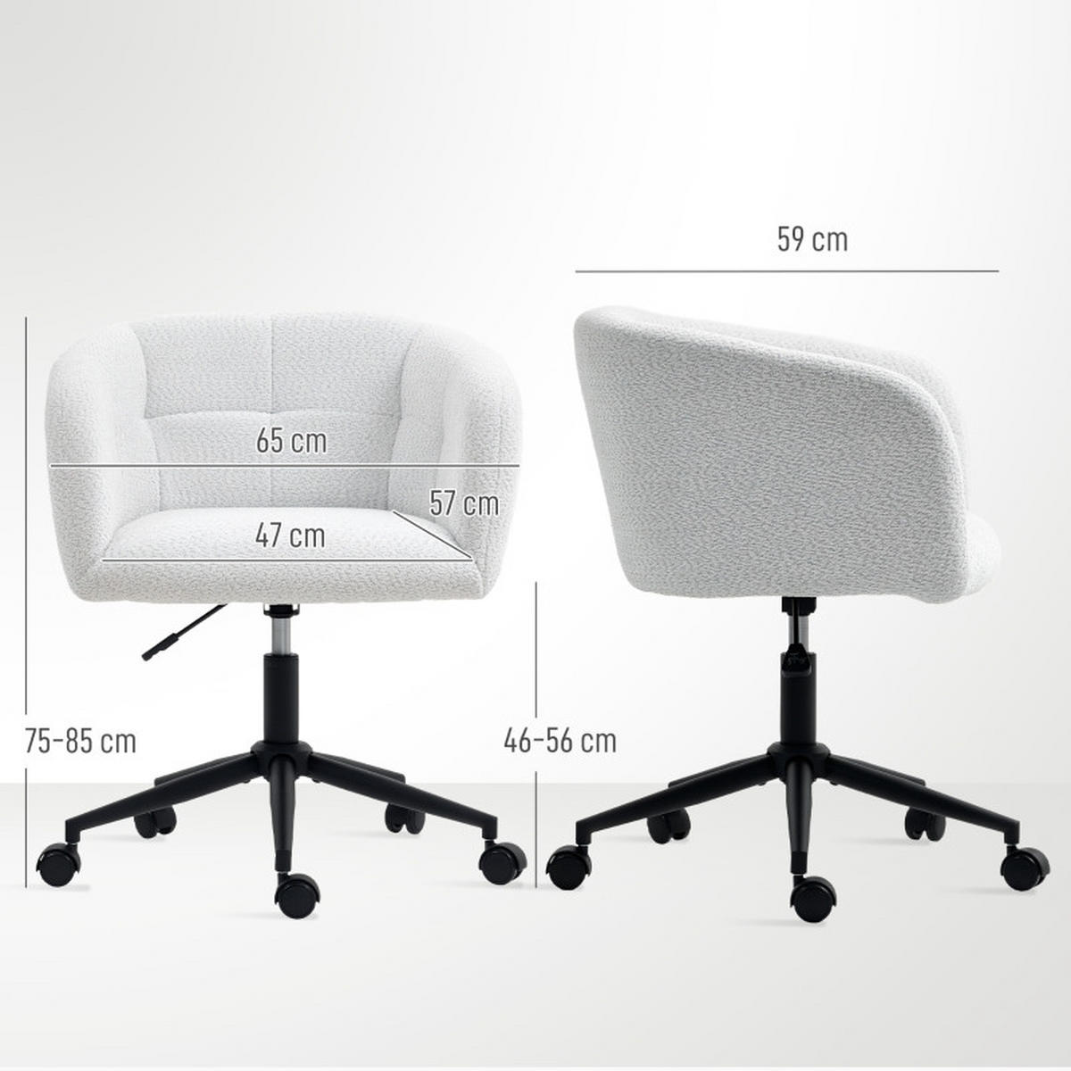 DREHSTUHL 65/59/75-85 cm cremeweiß aus Polyester höhenverstellbar - Creme, Kunststoff (59/85/65cm) - OKWISH