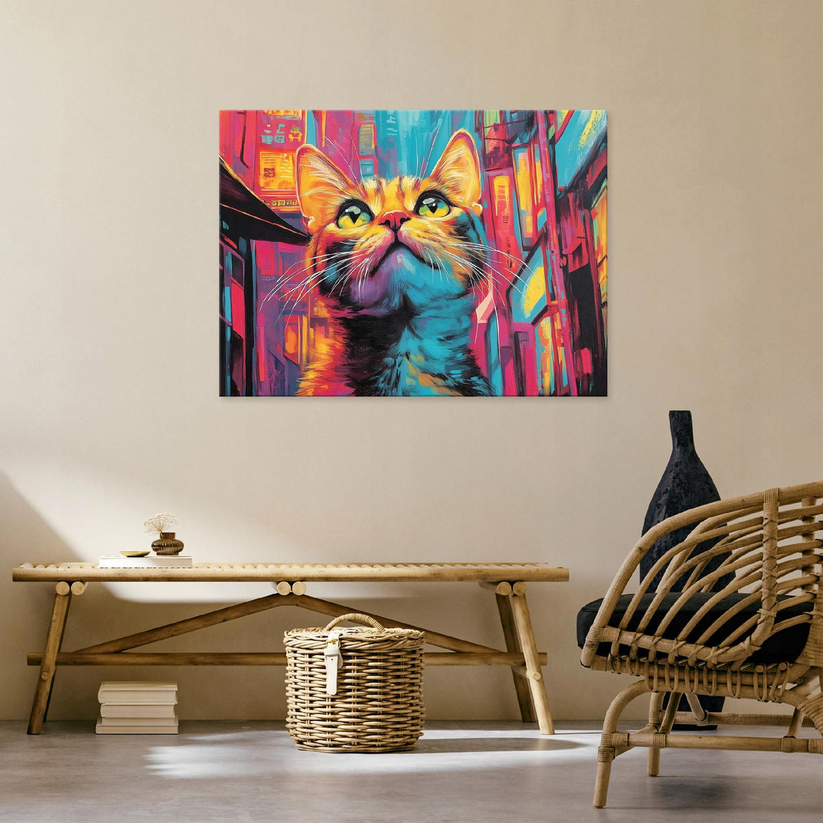 LEINWANDBILD Abstrakt Katze Pop Art Modern 120x80 - Multicolor, Holzwerkstoff (120/80cm) - Wallarena