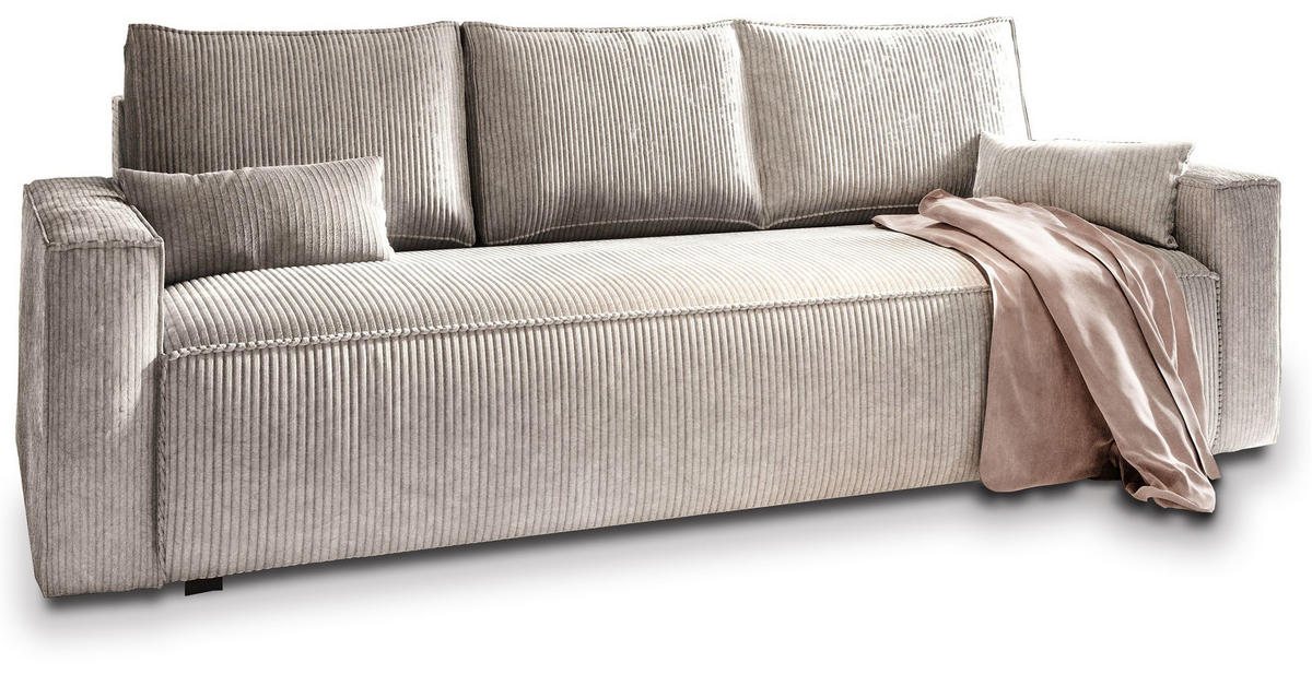 BETTSOFA MENI Creme Kordstoff mit Schlaffunktion - Creme, Textil (232/83/87cm) - MASSENO