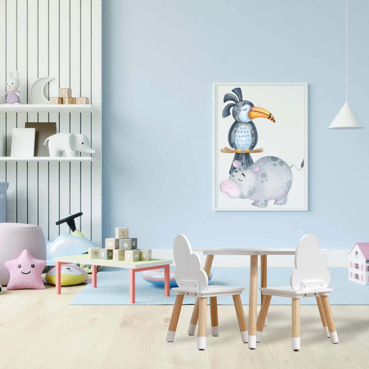 KINDERTISCH MIT 2 STÜHLEN Weiß 60/60/44 cm - Weiß, Holzwerkstoff (60/44/60cm) - Mobili Rebecca
