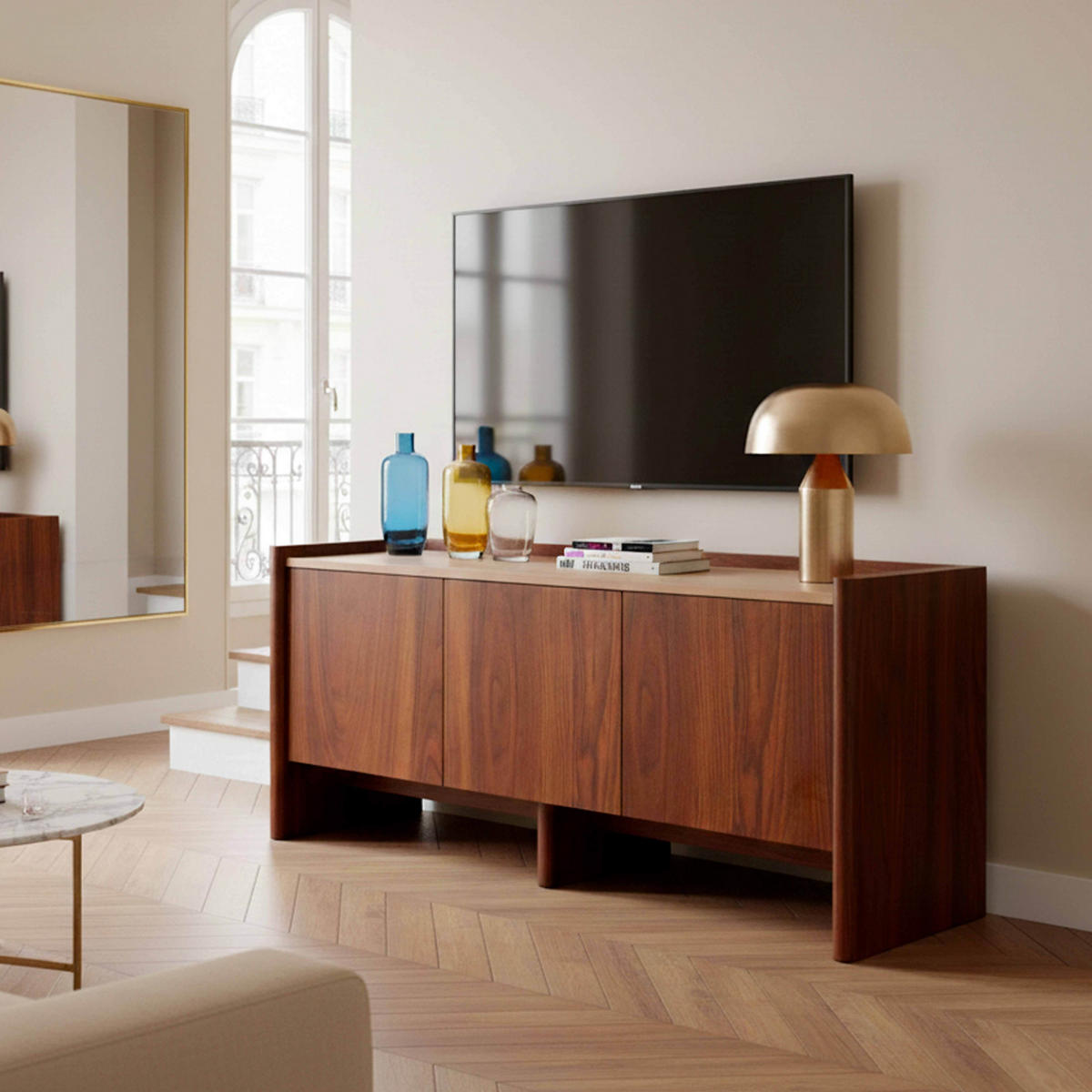 TV-SCHRANK 120 cm, dunkles holz - Braun, Holz (40/55/120cm) - Oviala