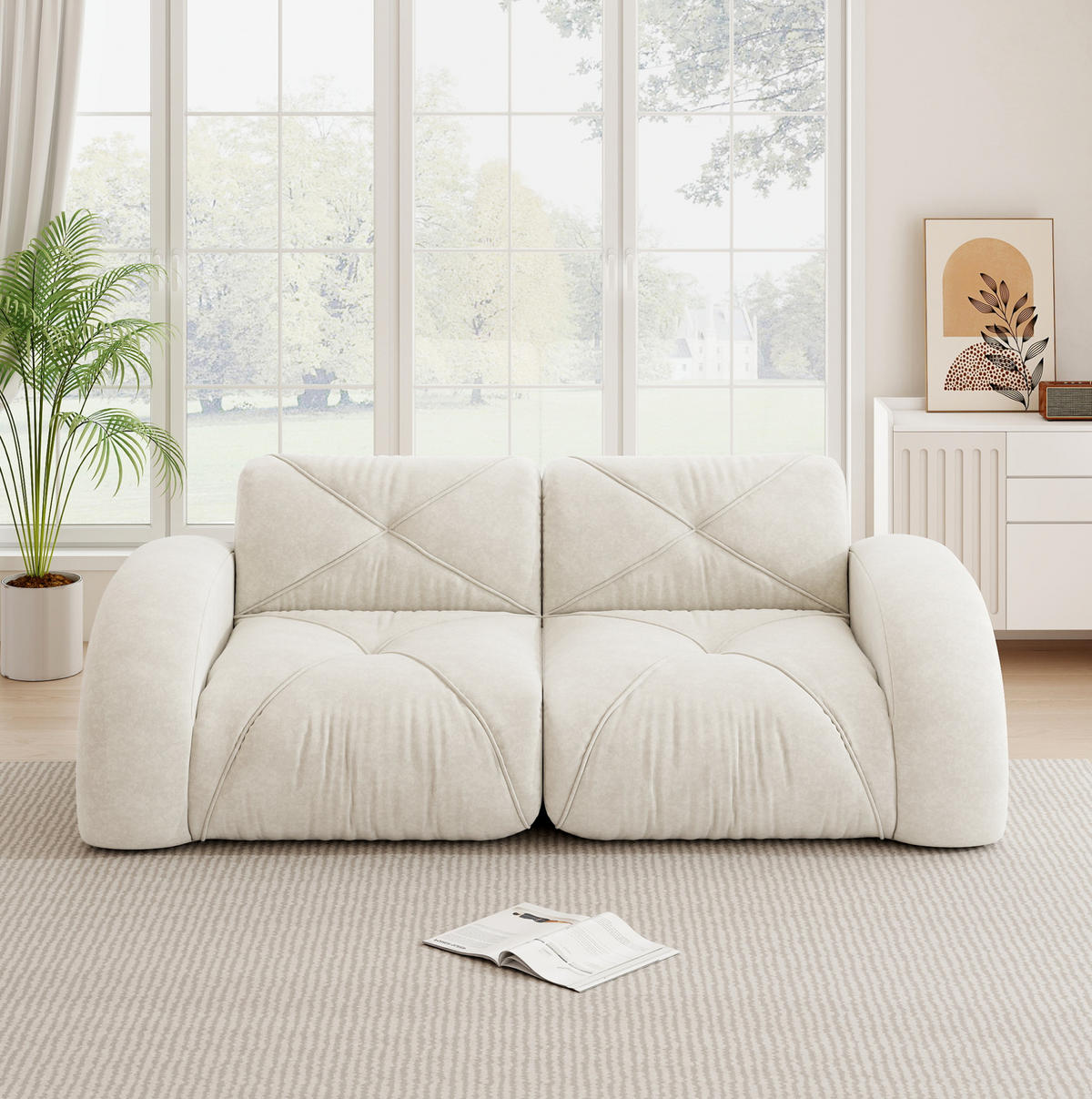 2-SITZER-MODULSOFA rahmenlos mit 32D-Schaumstoff und Chenille-Bezug, Weiß - Weiß, Textil (204/76/95cm) - Redom